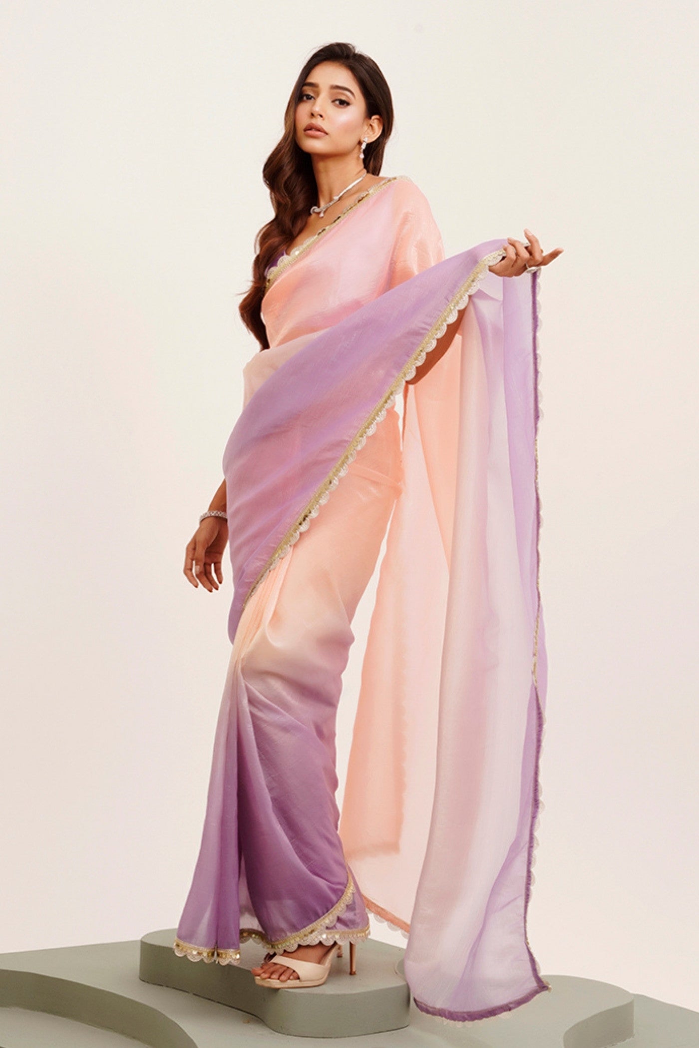 MySilkLove Light Peach and Lavender Tissue Partywear Saree