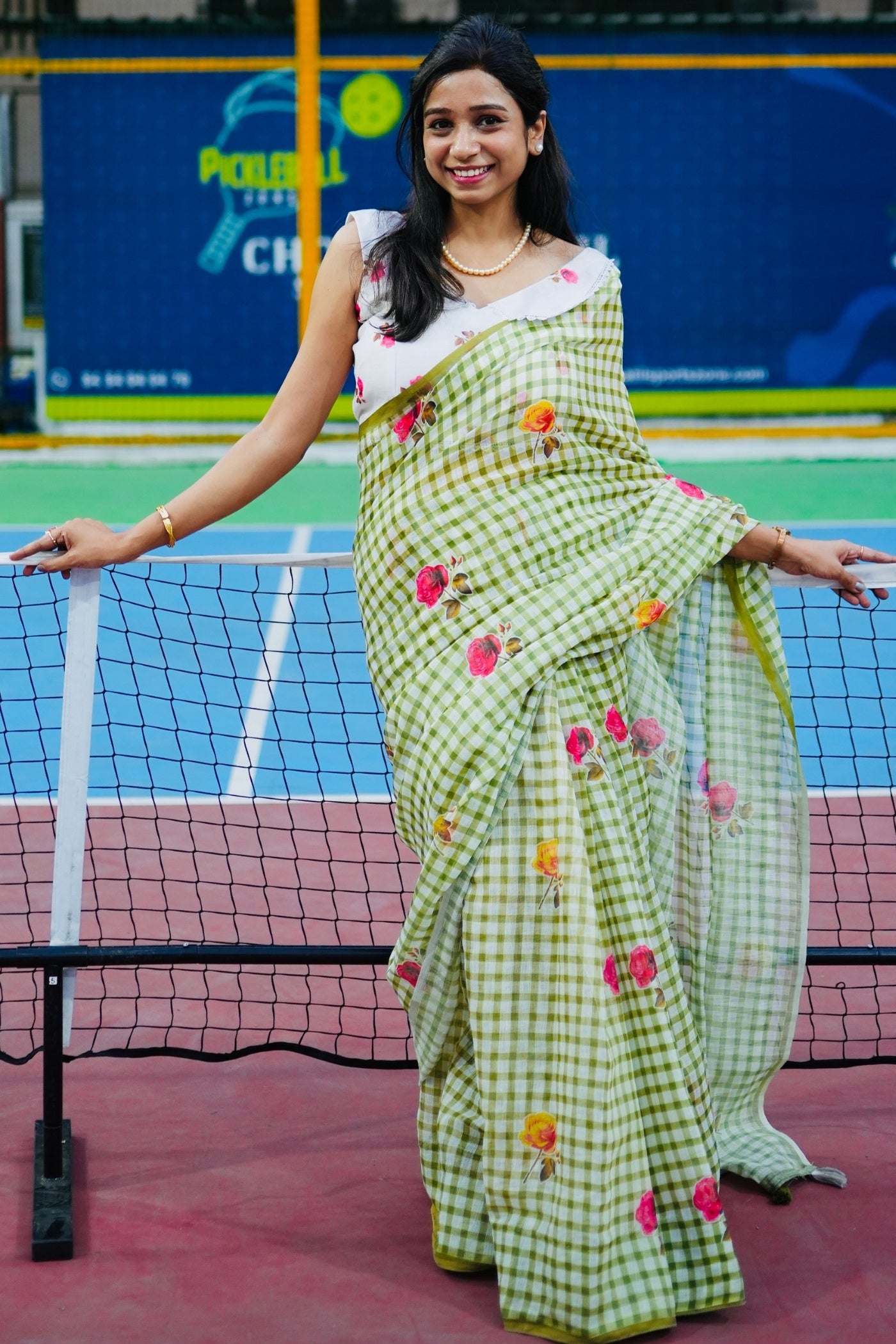 Buy MySilkLove Apple Green Soft Linen Cotton Printed Saree Online