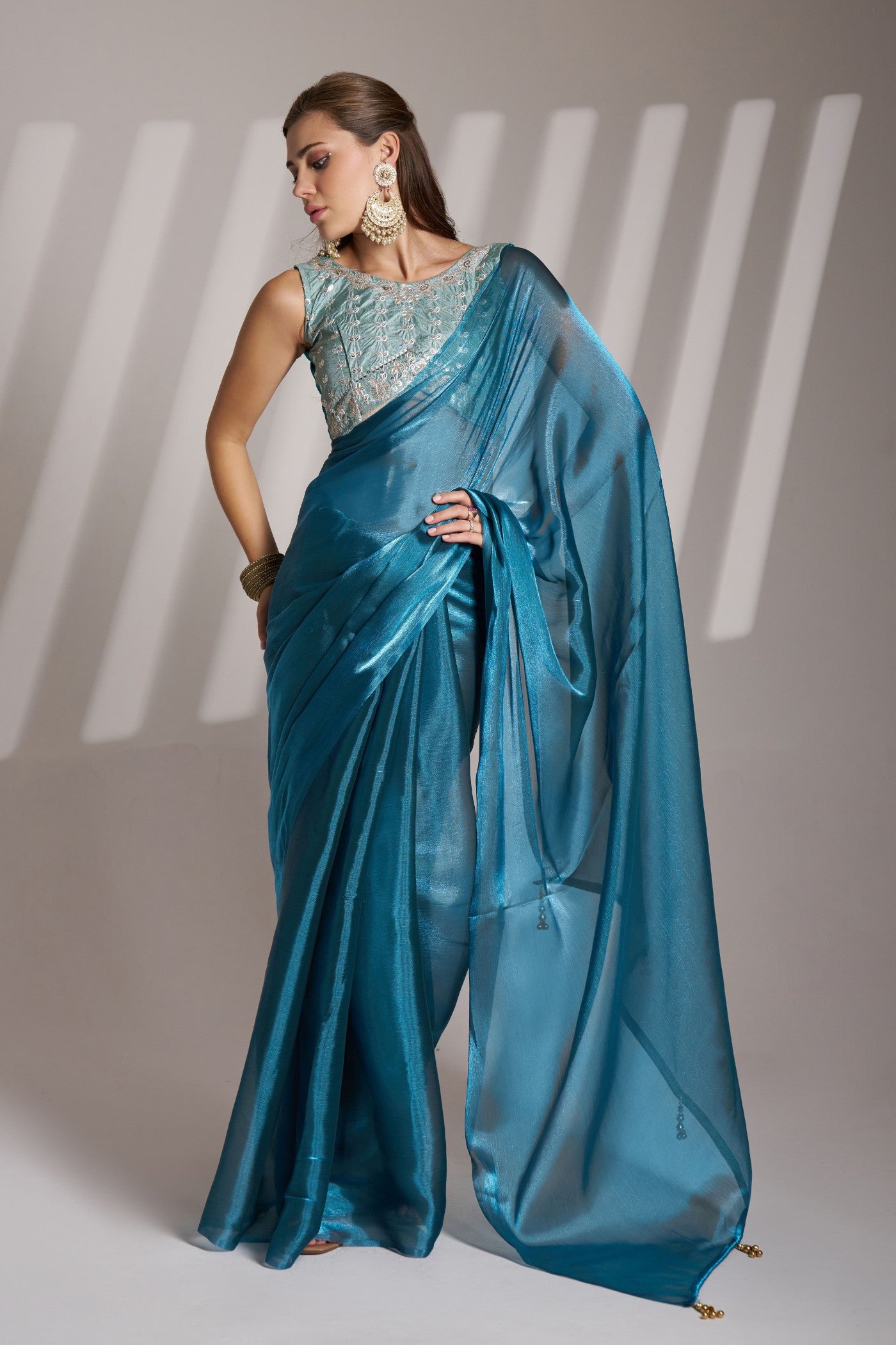 Buy MySilkLove Denim Blue Partywear Net Saree Online