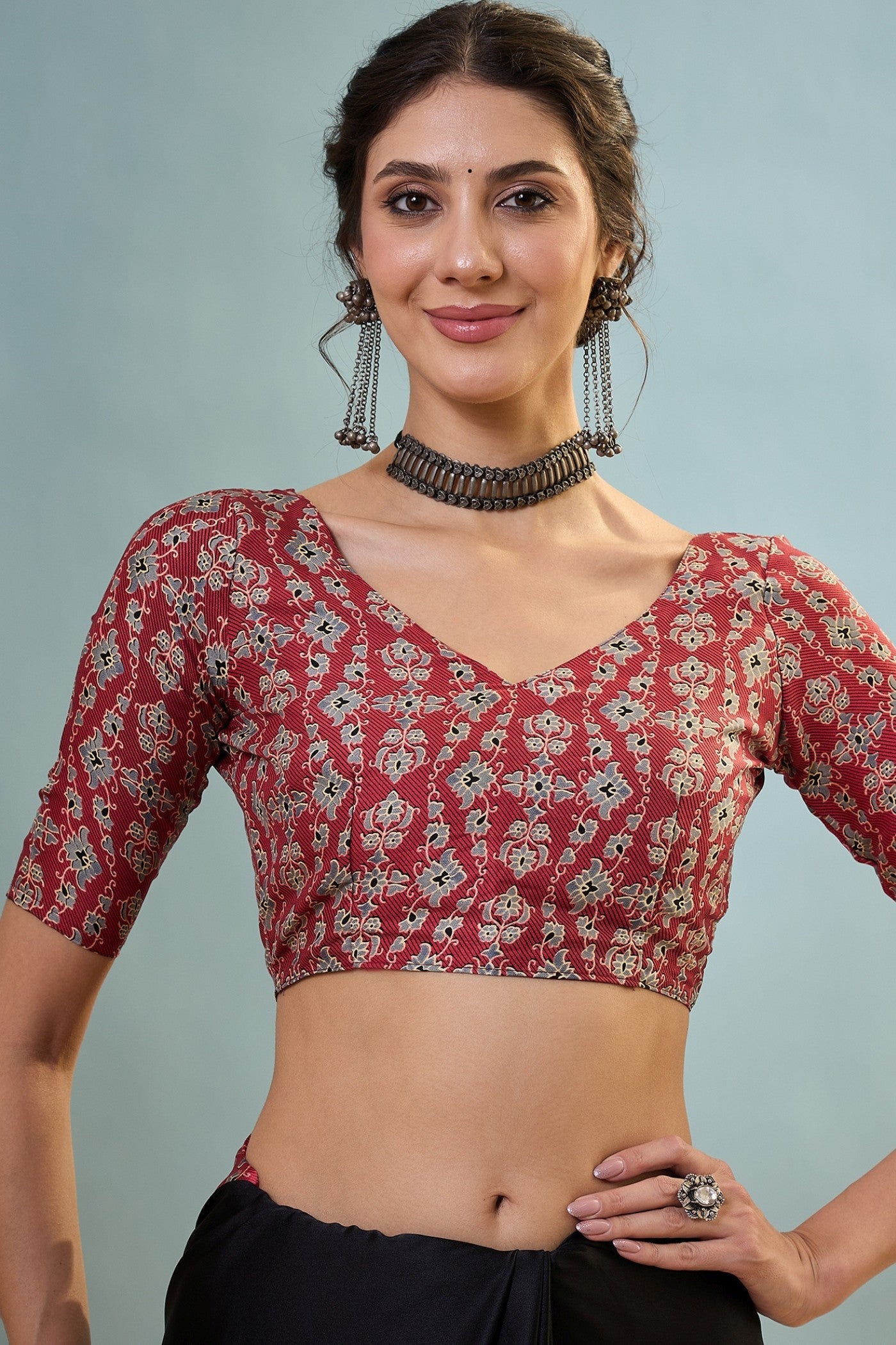 Buy MySilkLove Starfall Black Ajrakh Printed Satin Crepe Silk Saree Online