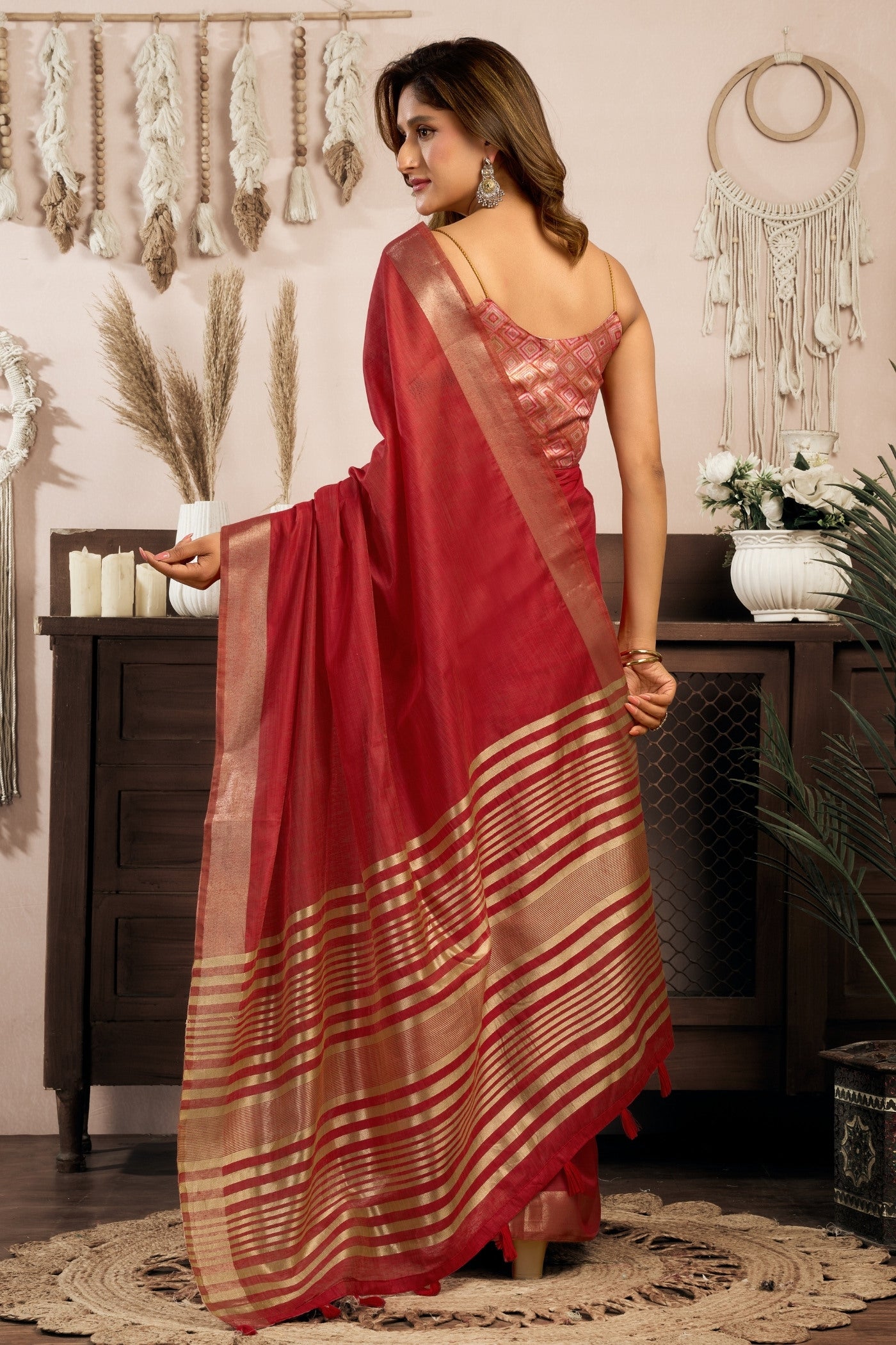 Buy MySilkLove Carmine Red Handloom Cotton Saree Online