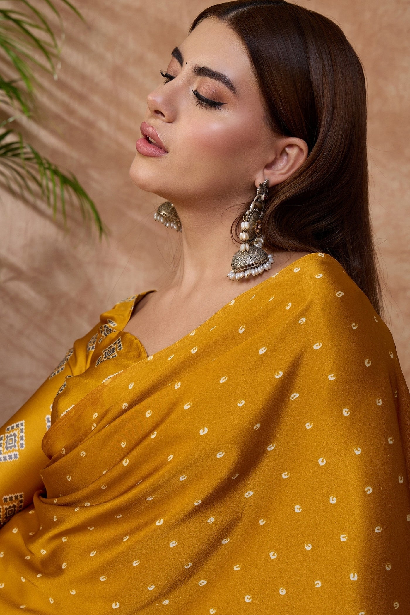 Buy MySilkLove Royal Yellow Ajrakh Printed Satin Crepe Silk Saree Online