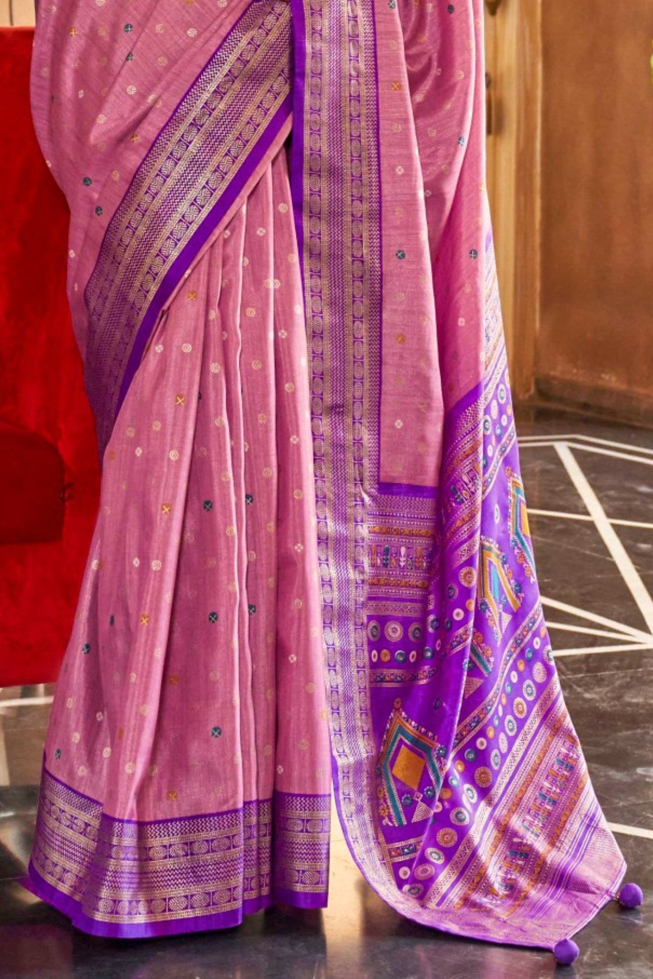 Buy MySilkLove Baby Pink Printed Patola Saree Online