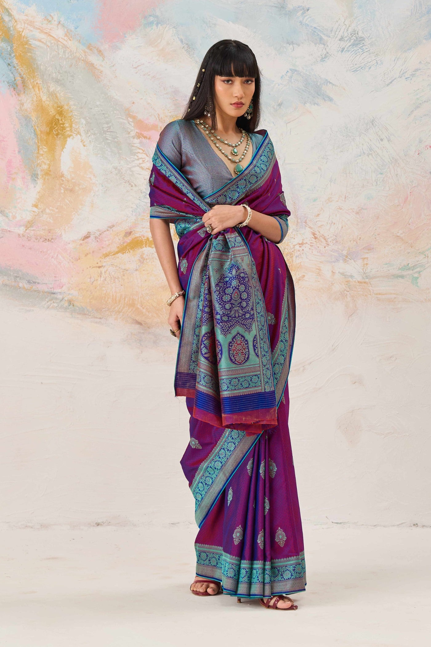 Buy MySilkLove Heliotrope Purple Woven Tanchoi Kanjivaram Saree Online