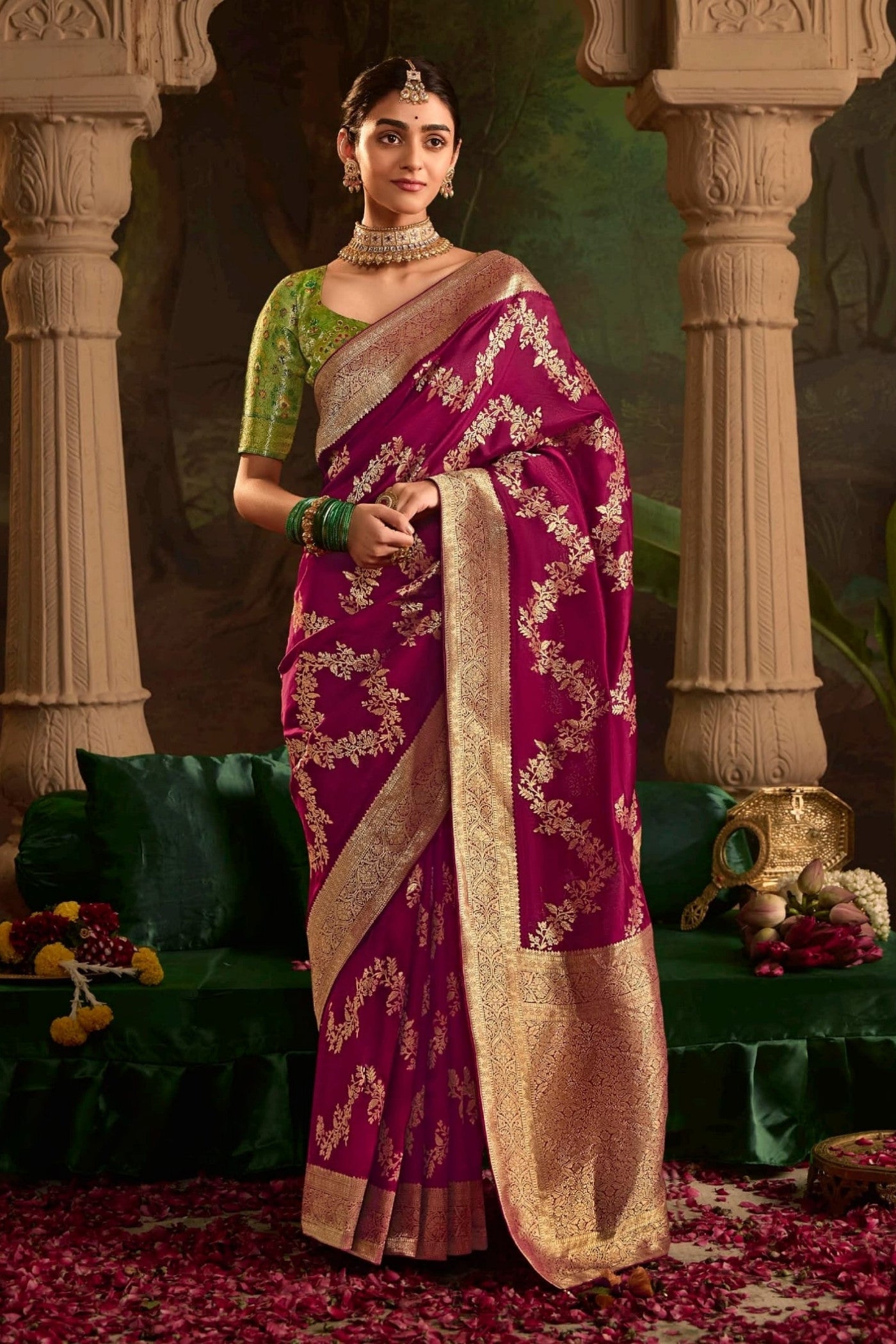 Buy MySilkLove Ruby Pink Designer Banarasi Dola Silk Saree Online