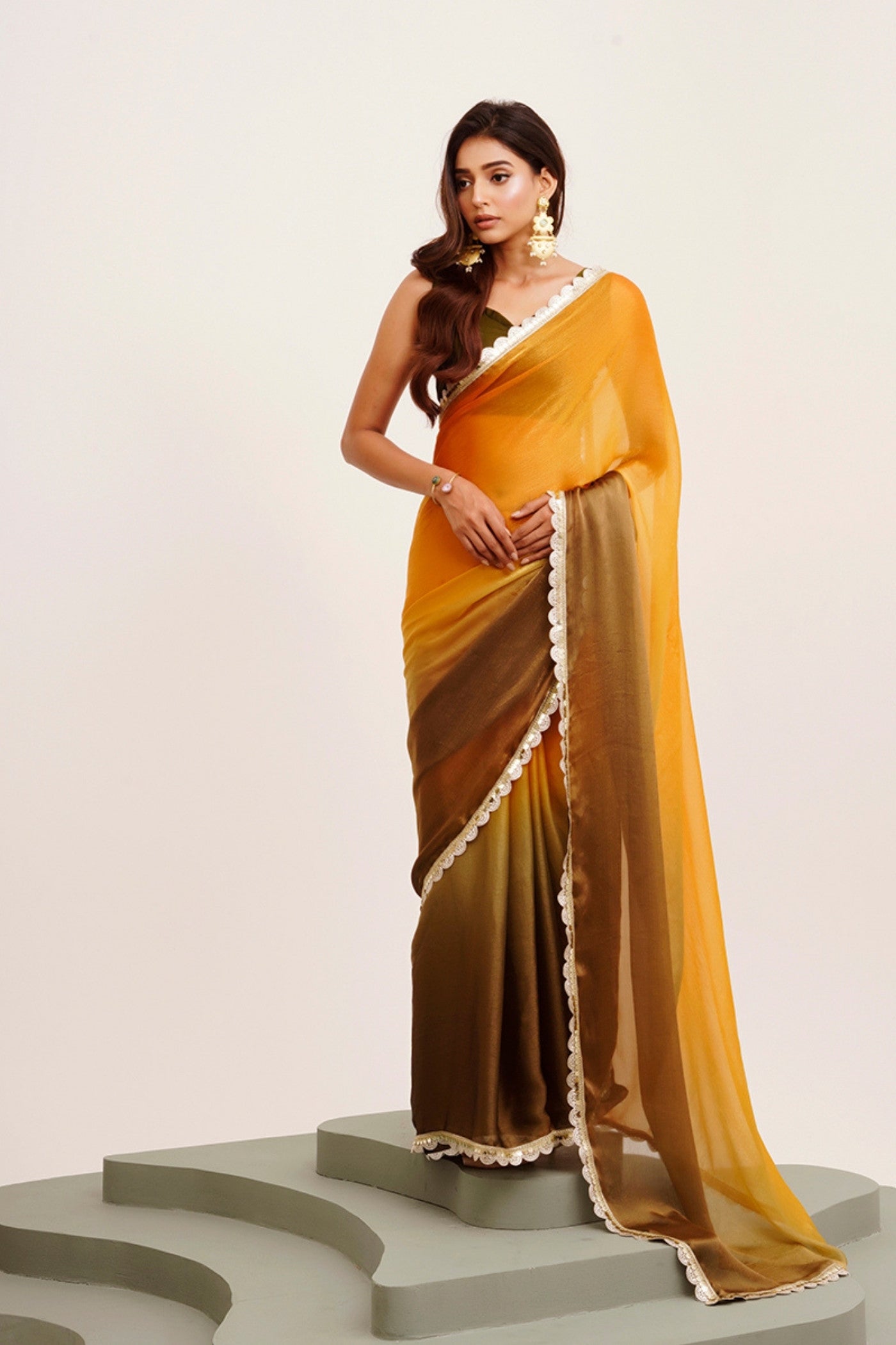 Buy MySilkLove Mustard Yellow Chiffon Partywear Saree Online