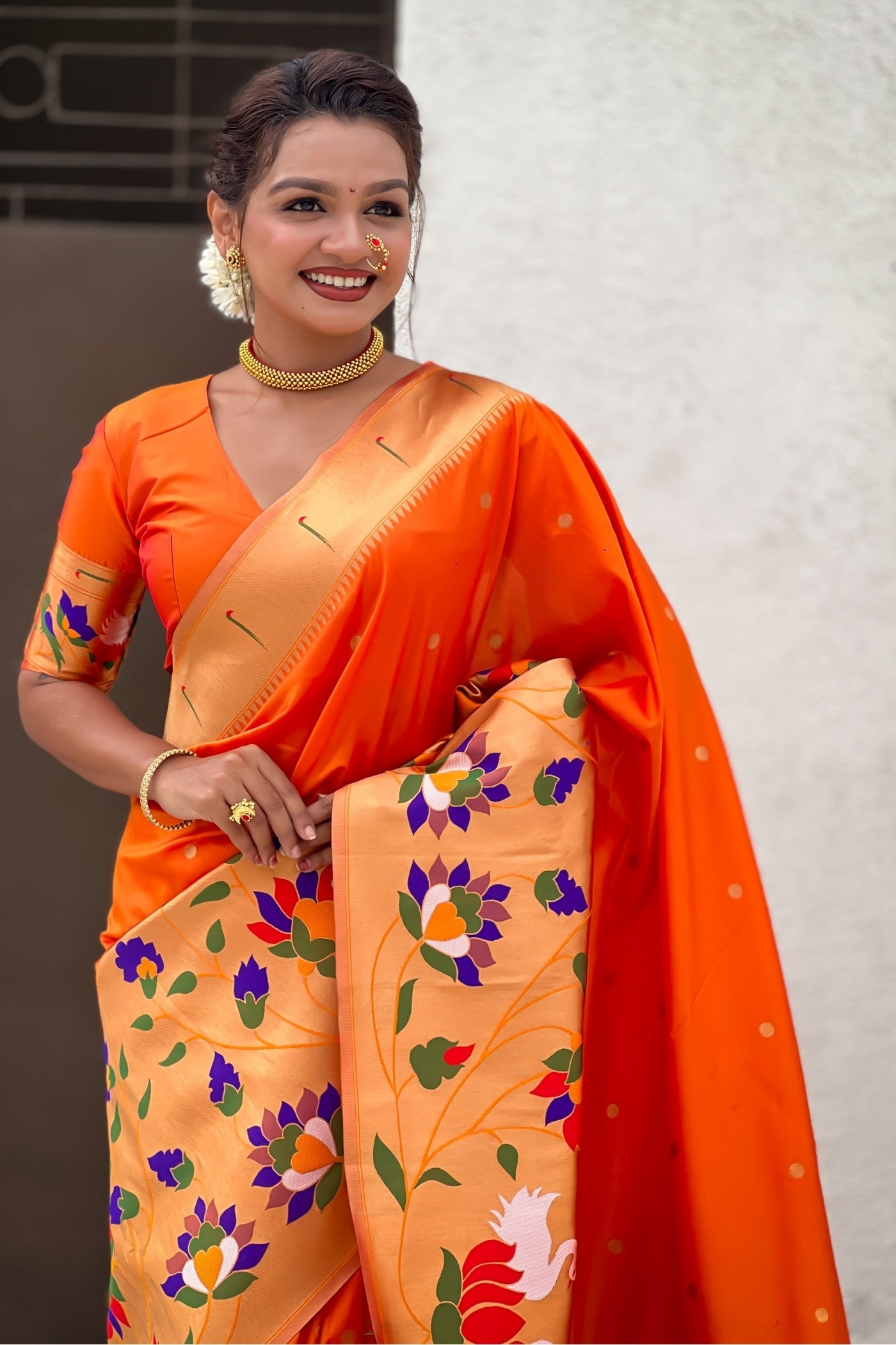 MySilkLove Princeton Orange Woven Paithani Saree