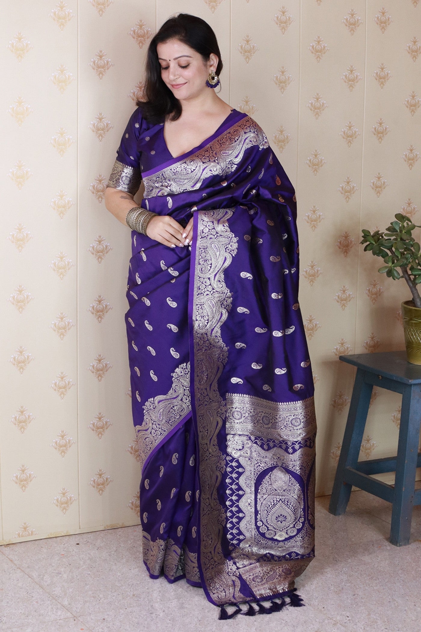 Buy MySilkLove Brinjal Purple Banarasi Handloom Saree Online