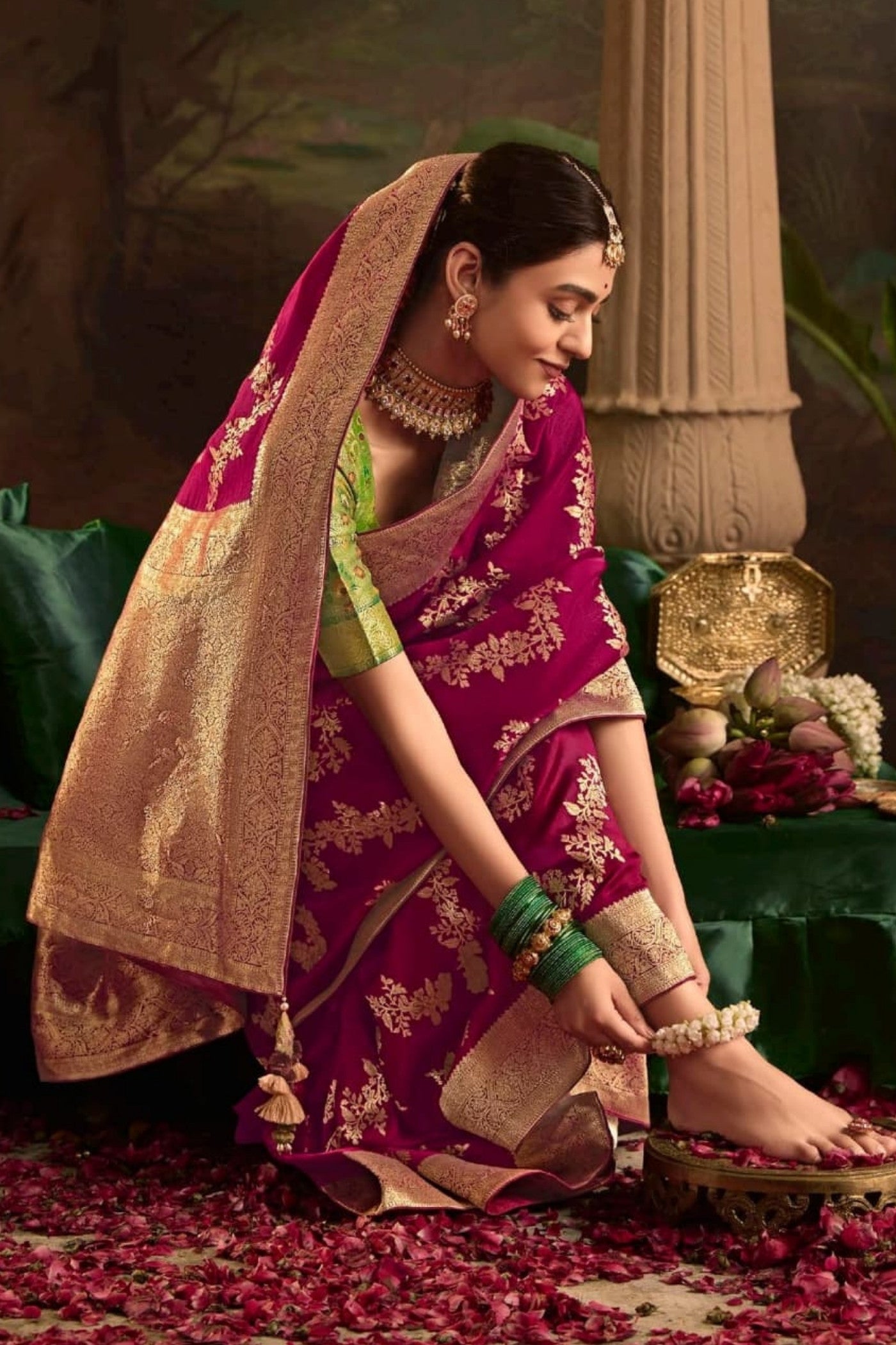 Buy MySilkLove Ruby Pink Designer Banarasi Dola Silk Saree Online