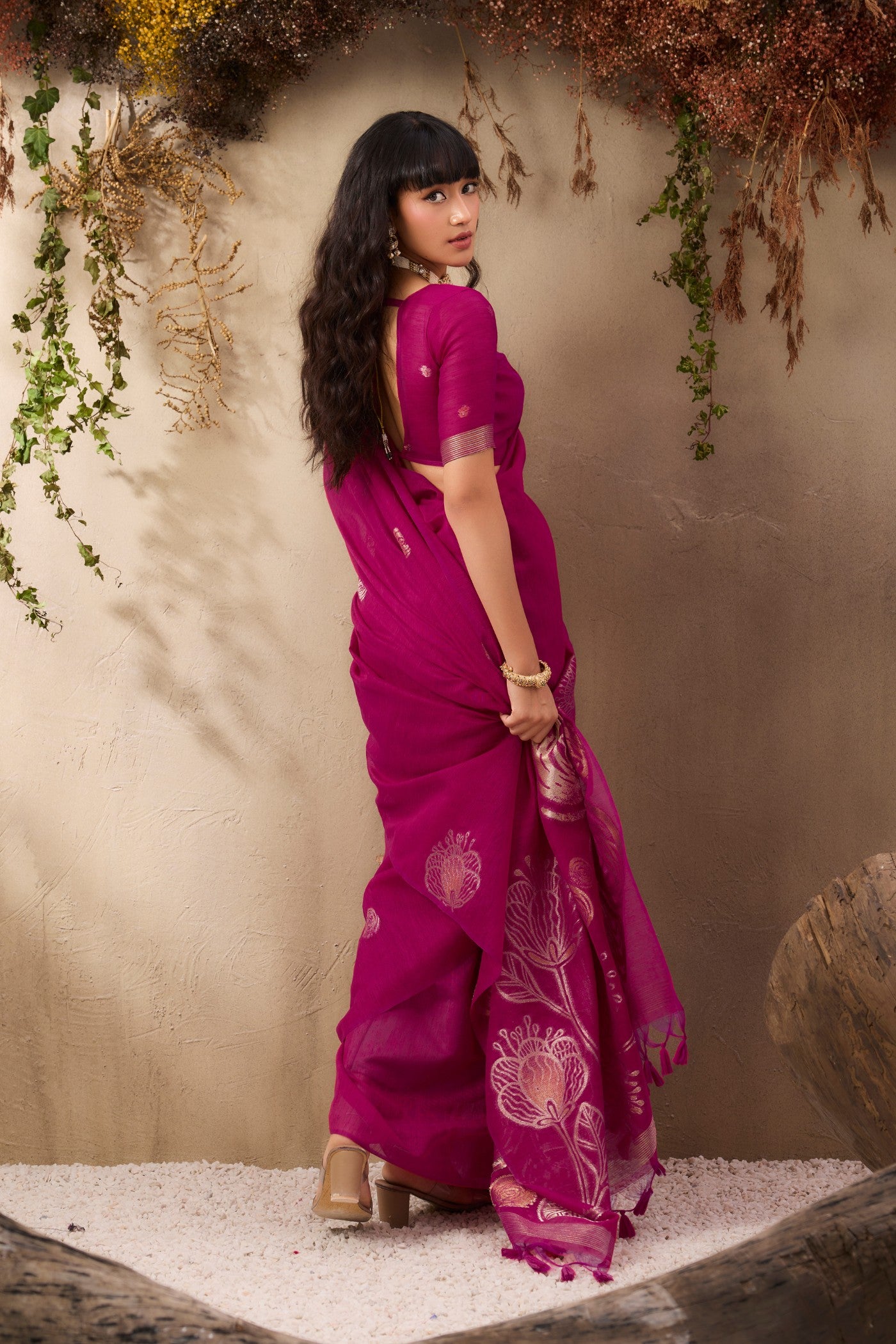 Buy MySilkLove Salmon Pink Munga Handloom Cotton Saree Online