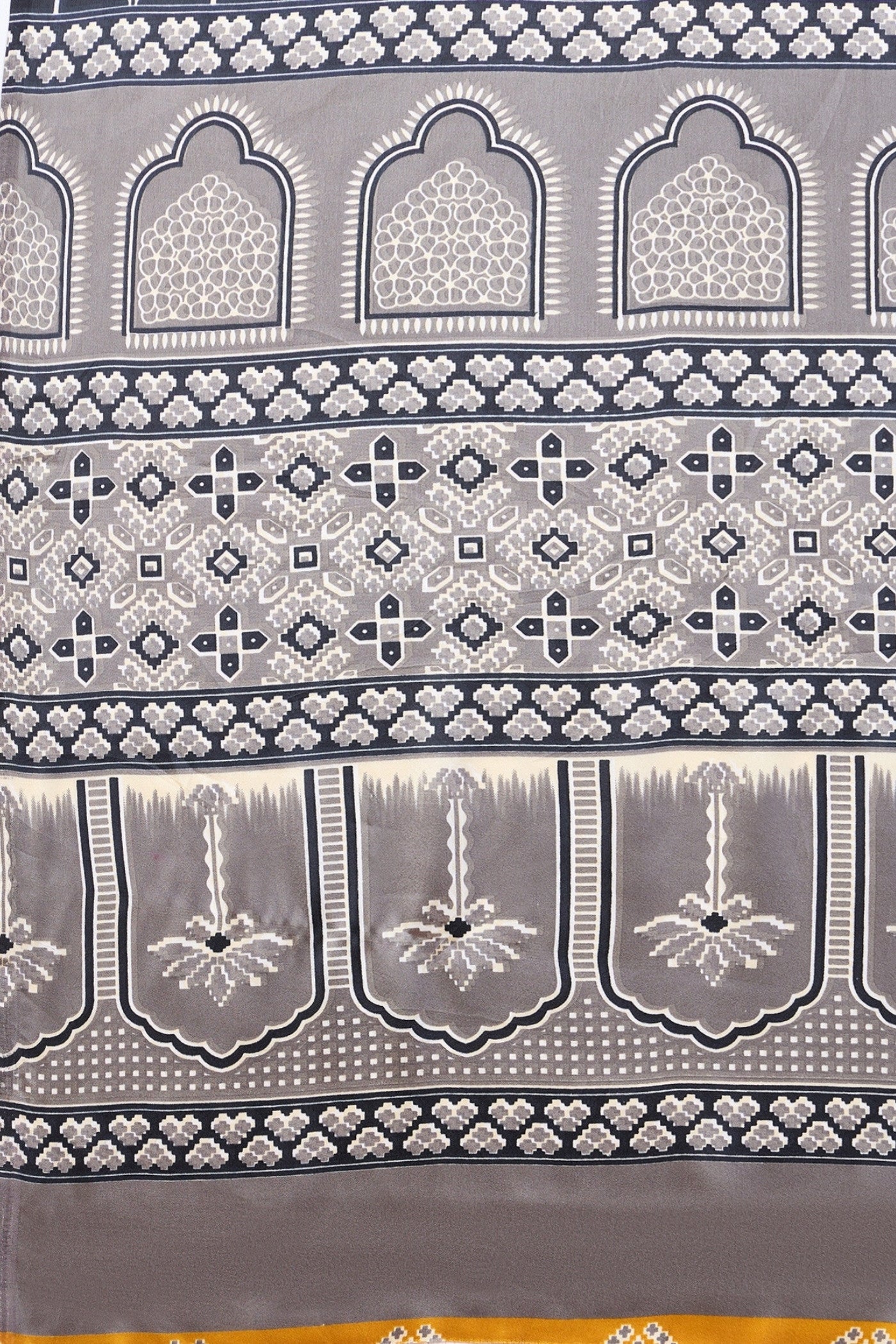 Buy MySilkLove Royal Yellow Ajrakh Printed Satin Crepe Silk Saree Online