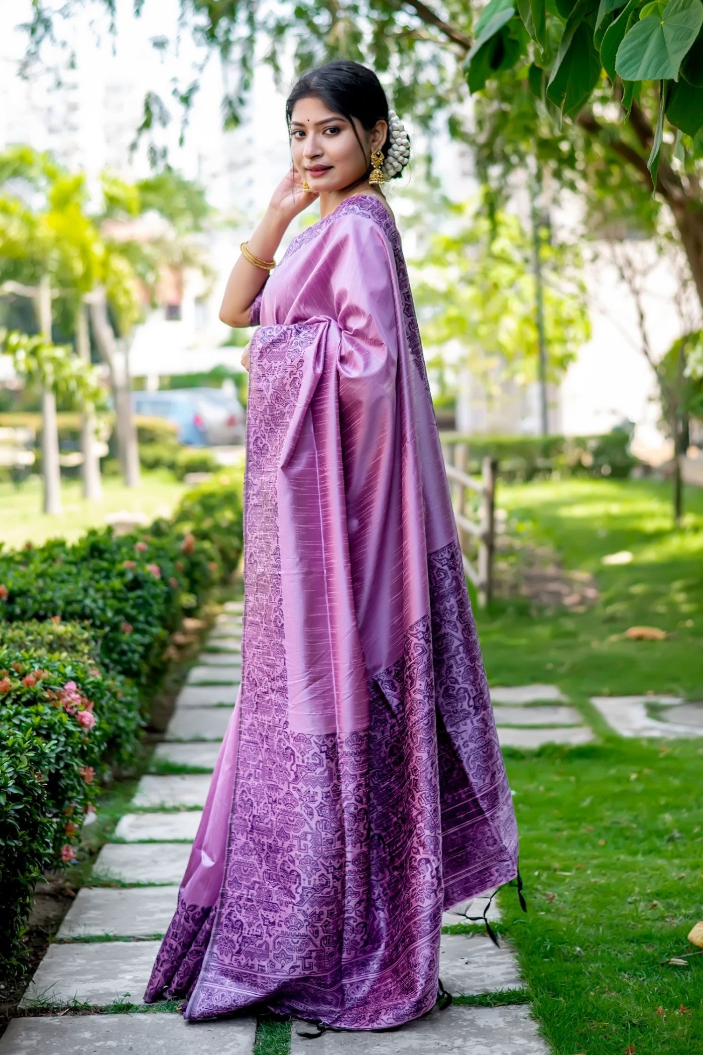 Buy MySilkLove Thistle Purple Banarasi Handloom Raw Silk Saree Online