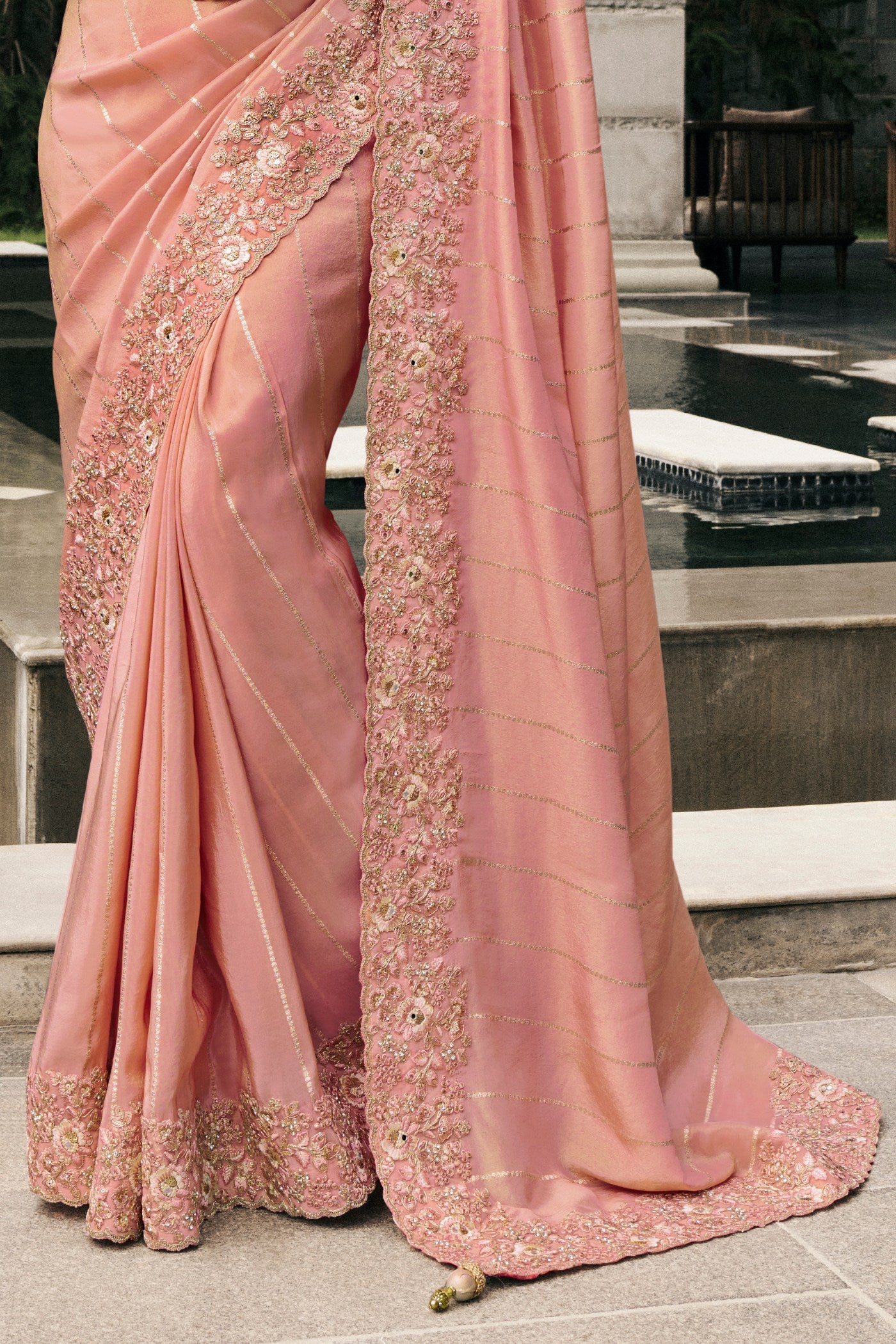 Buy MySilkLove Cashmere Peach Banarasi Designer Embroidered Saree Online