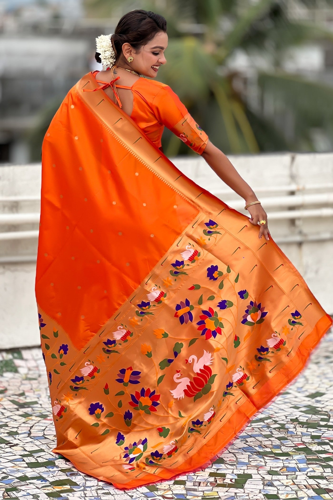 Buy MySilkLove Princeton Orange Woven Paithani Saree Online