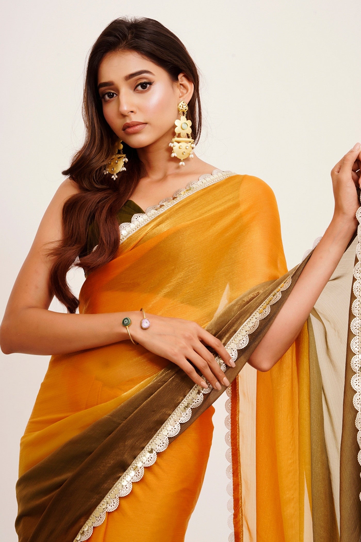 MySilkLove Mustard Yellow Chiffon Partywear Saree