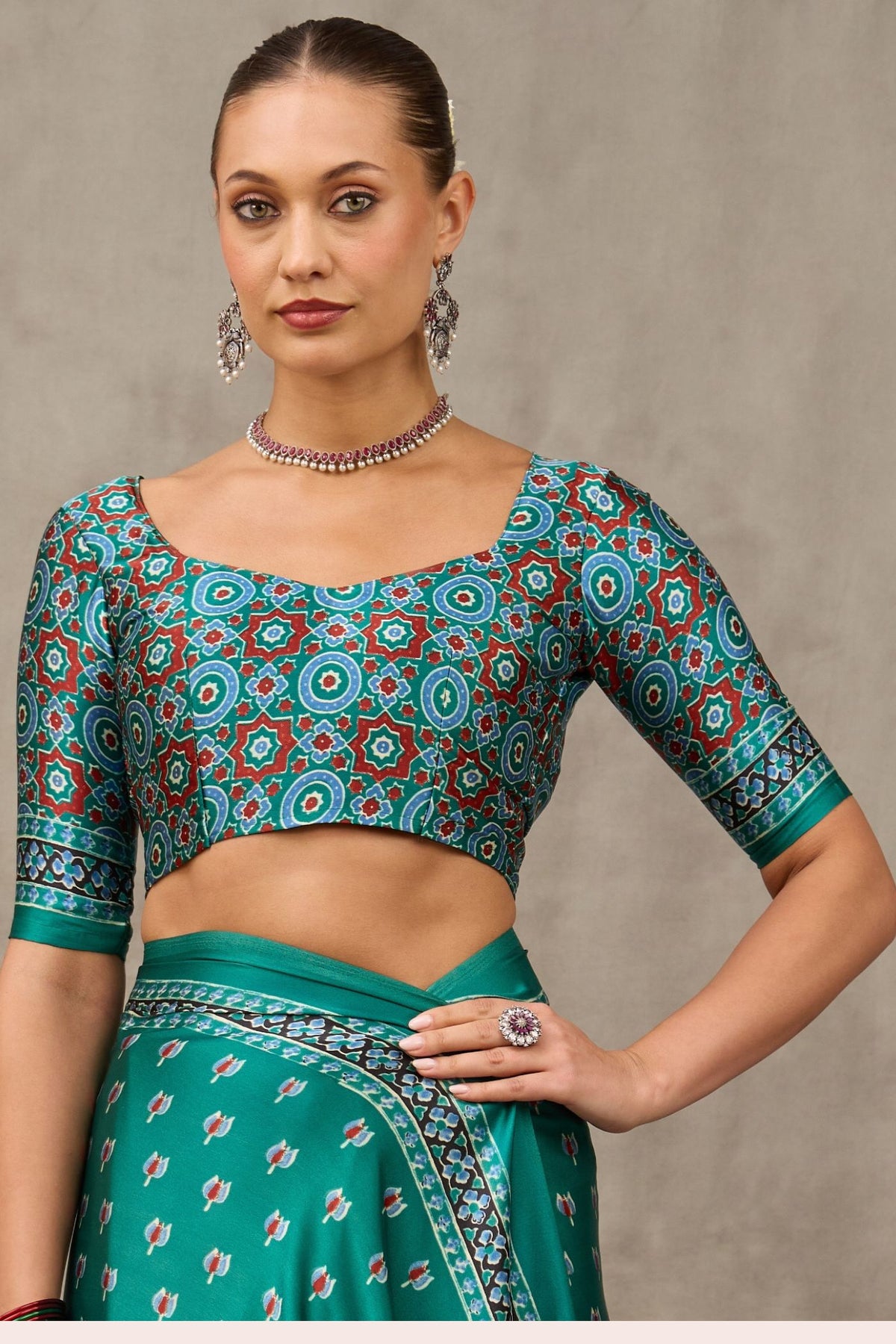 Buy MySilkLove Mint Green and Brown Modal Satin Printed Silk Saree Online