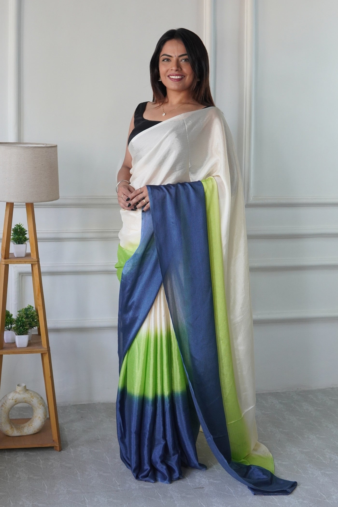 Buy MySilkLove Seashell Multicolor Chinon Ready To Wear Saree Online