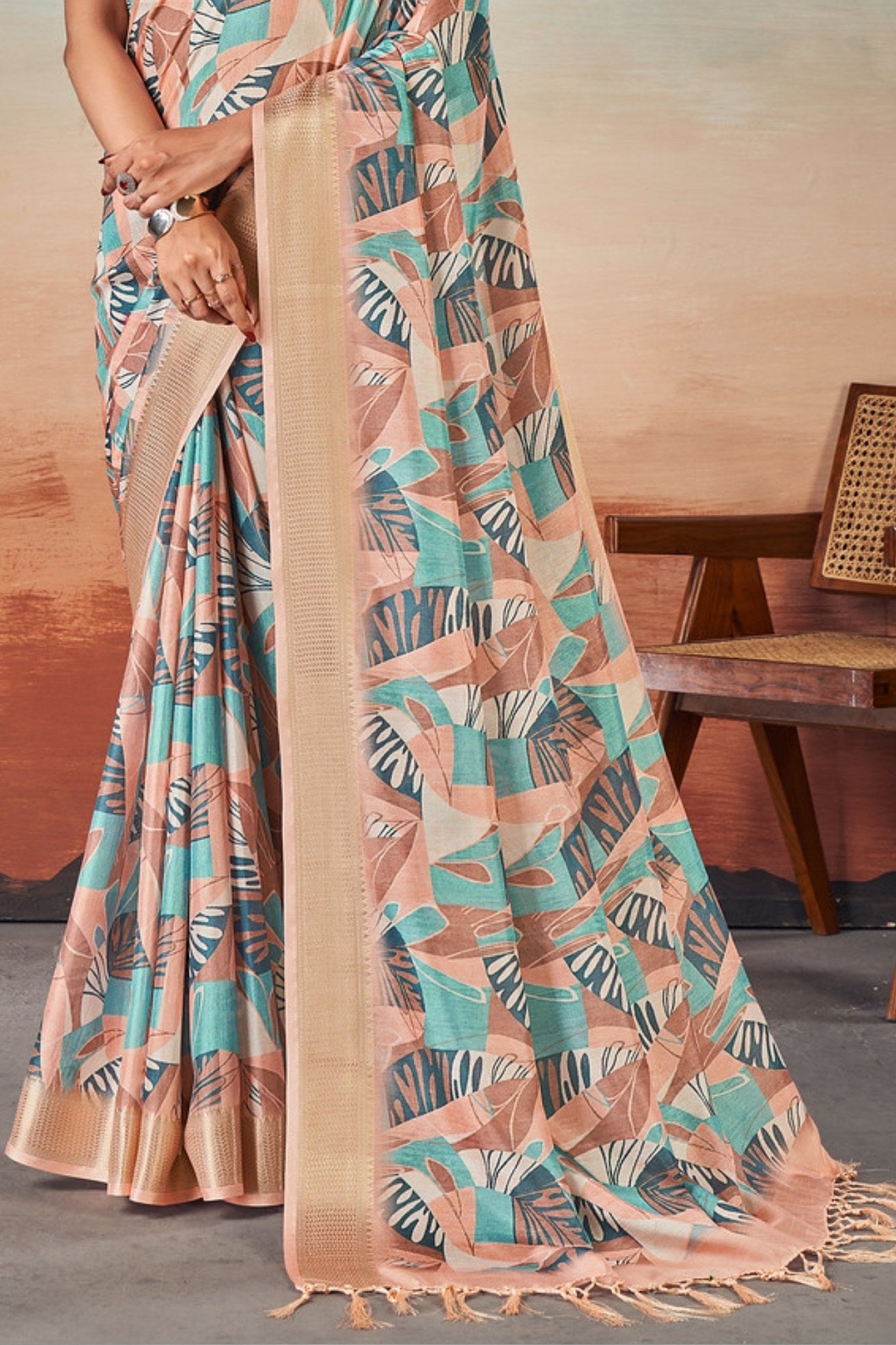 Buy MySilkLove Turquoise Blue Banarasi Digital Printed Saree Online