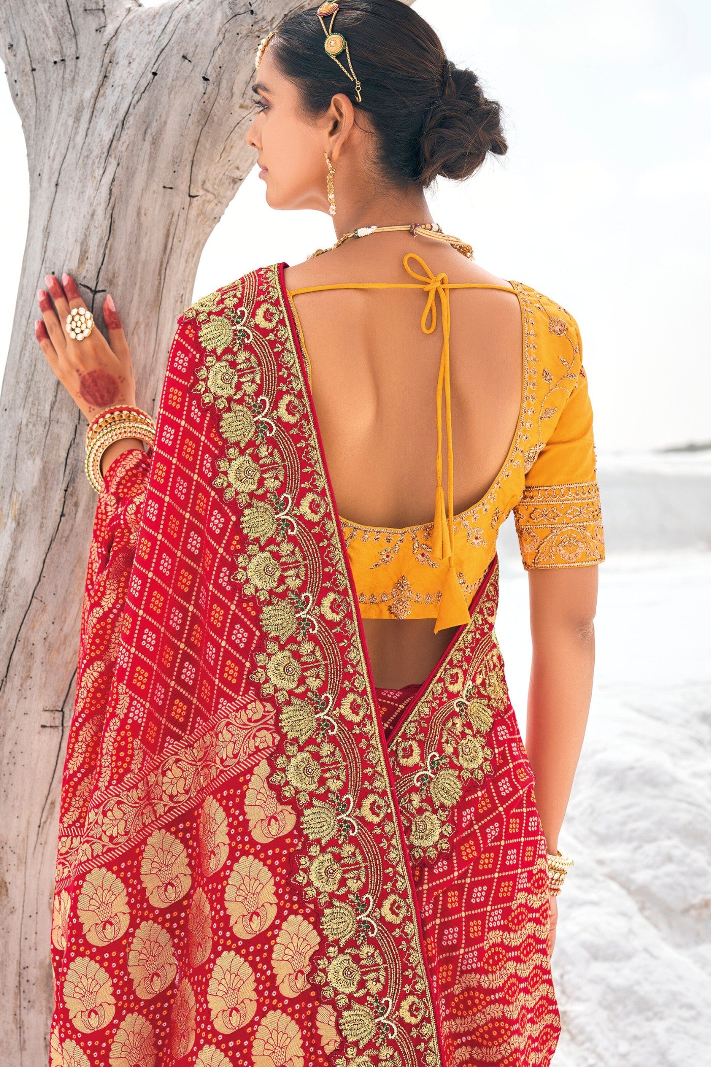 Buy MySilkLove Anthuriums Red Georgette Patola Saree Online