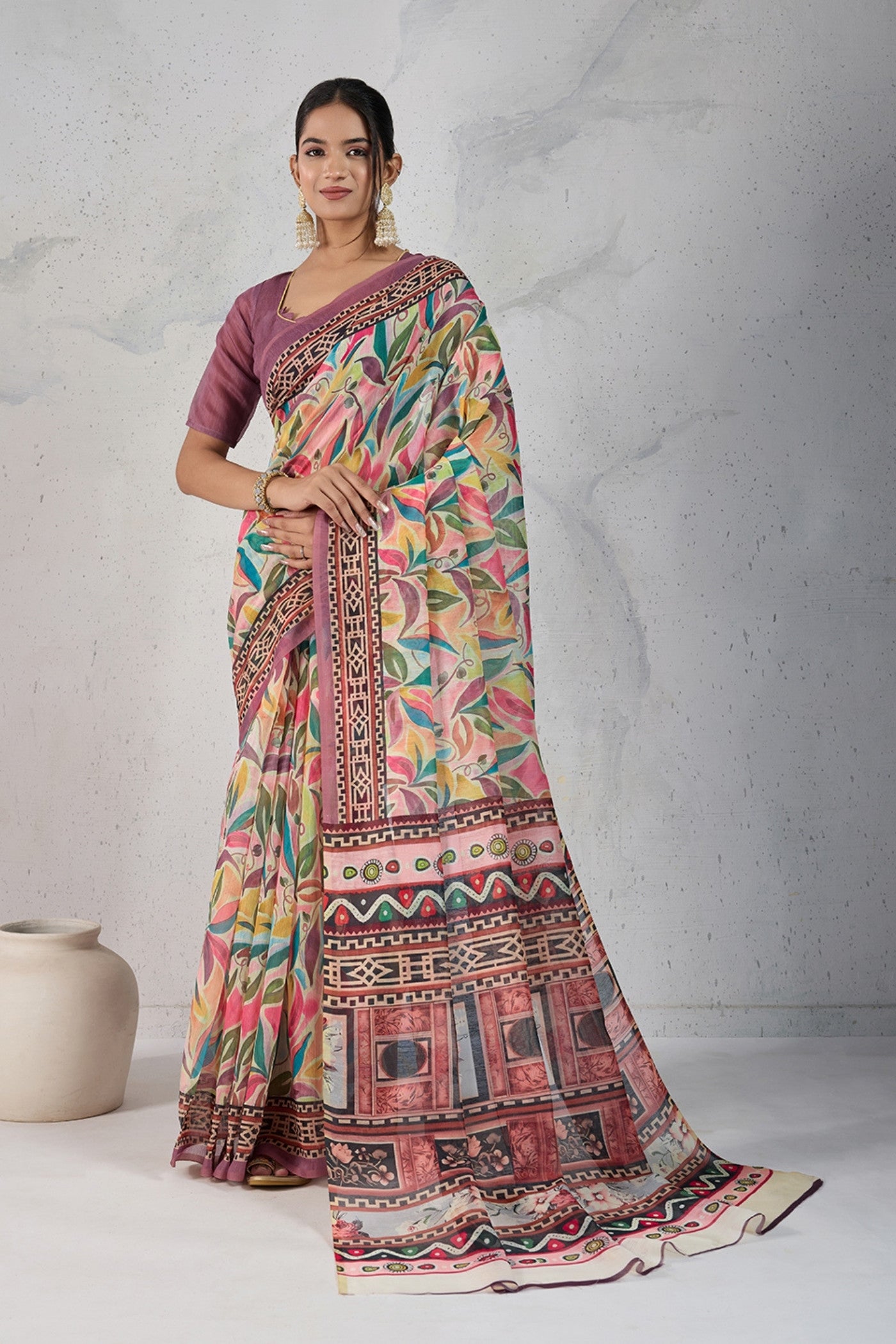 Buy MySilkLove Multicolor Pink Digital Printed Saree Online