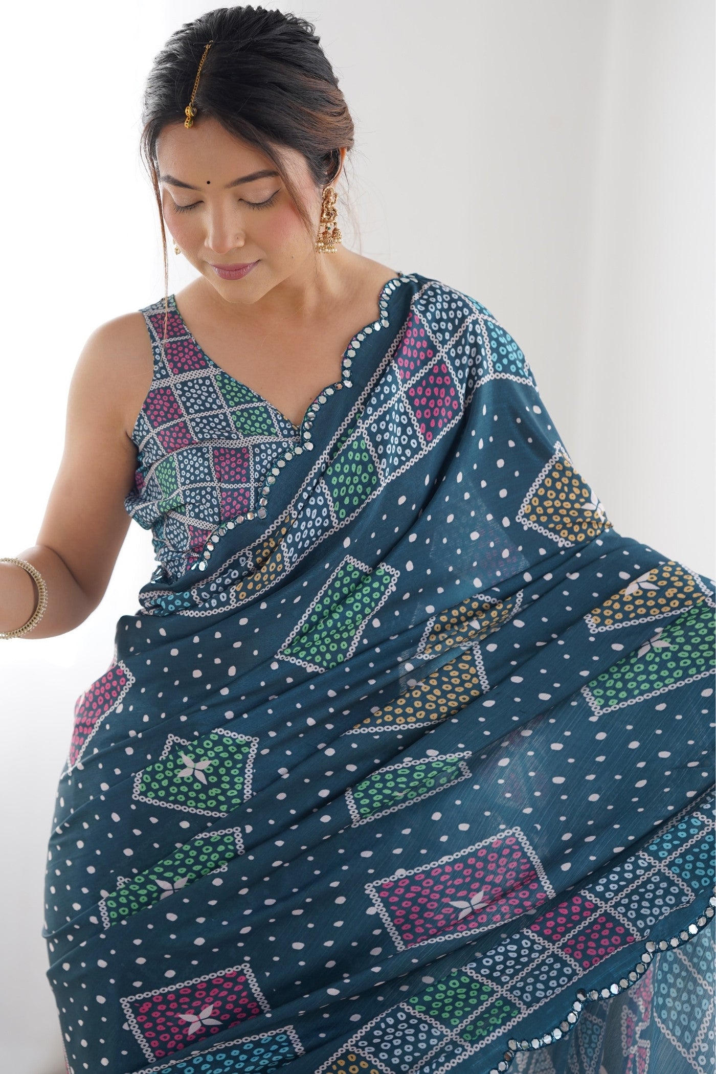 MySilkLove Chambray Blue Digital Printed Chinon Saree