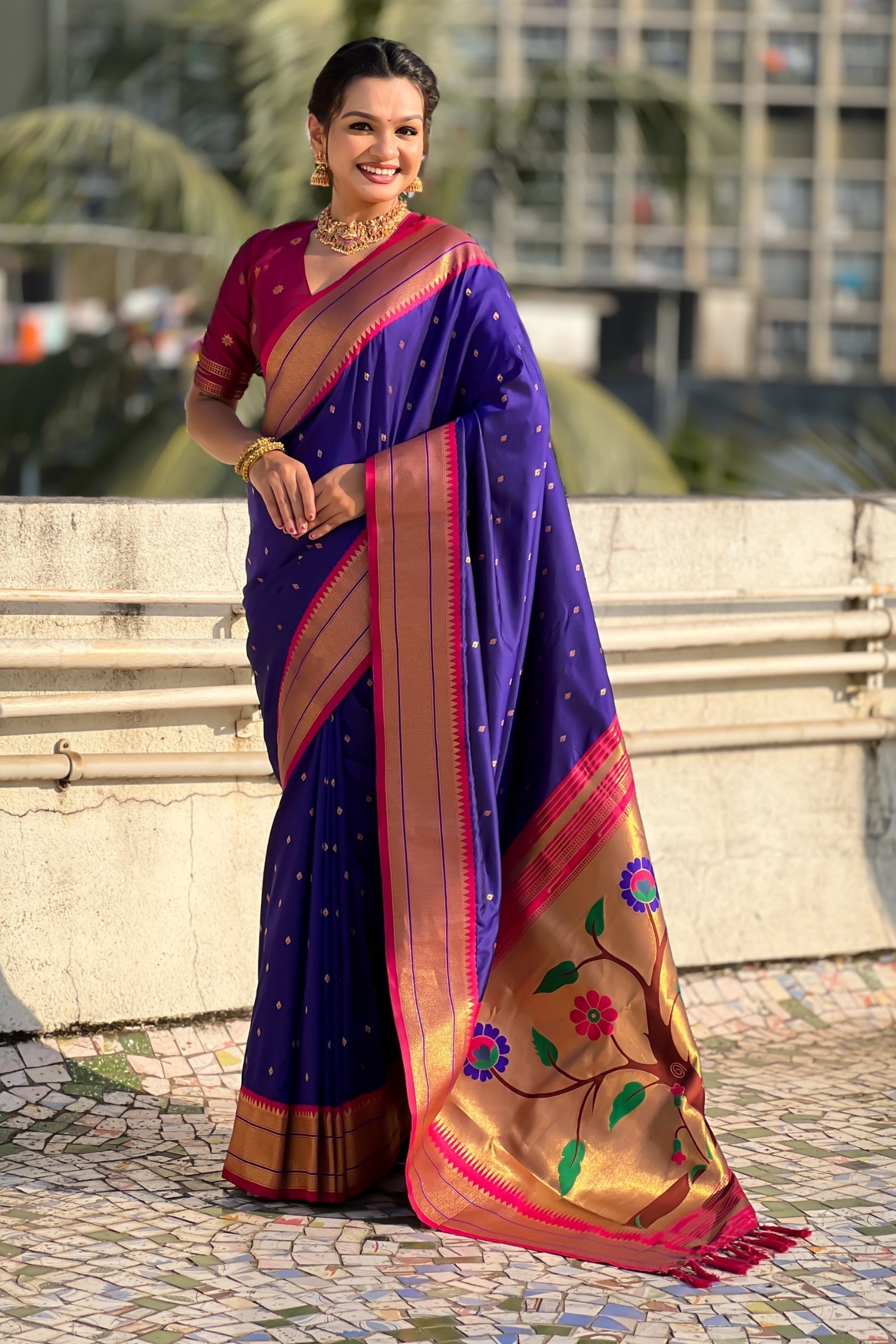 Buy MySilkLove Bluebonnet Zari Woven Paithani Saree Online