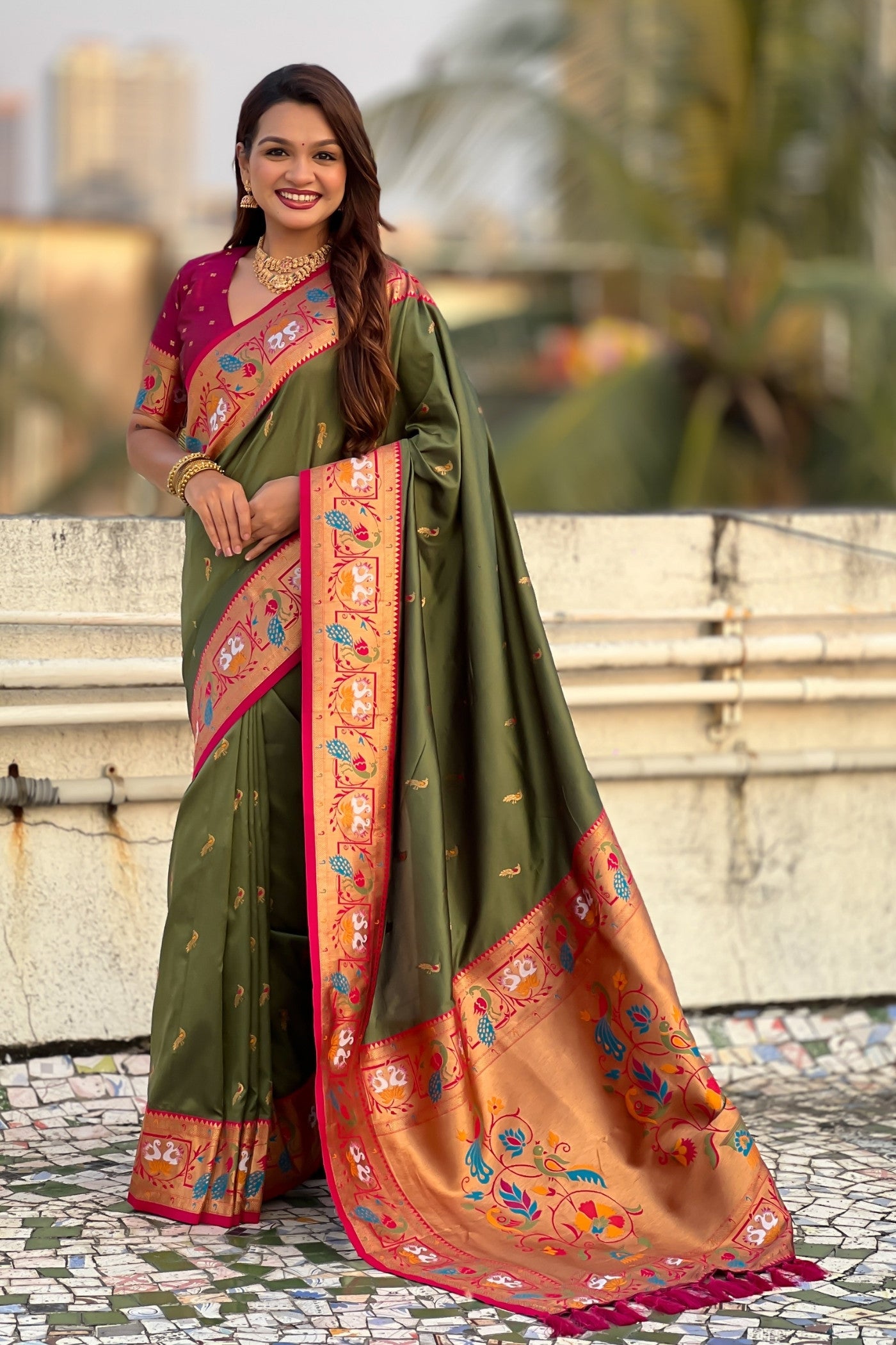 Buy MySilkLove Heritage Green Zari Woven Paithani Saree Online