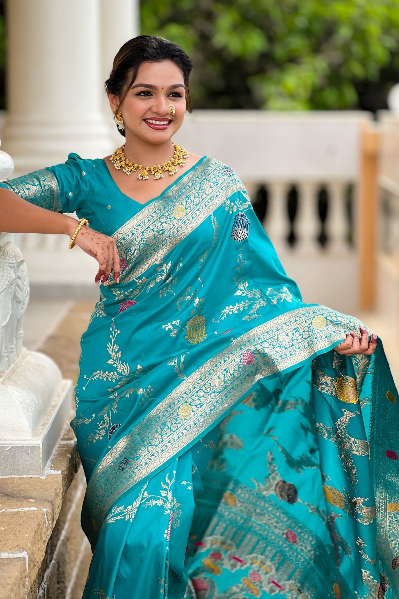 MySilkLove Cerulean Blue Woven Banarasi Saree