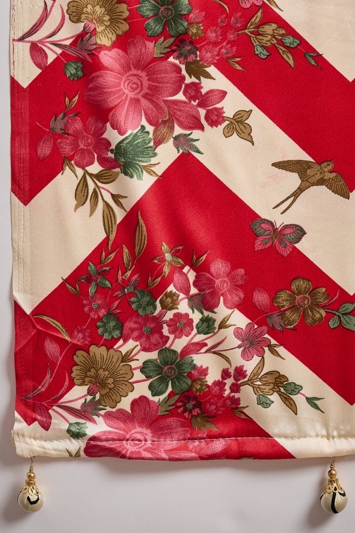 Buy MySilkLove Fire Red Stripe Printed Floral Satin Gaji Silk Saree Online