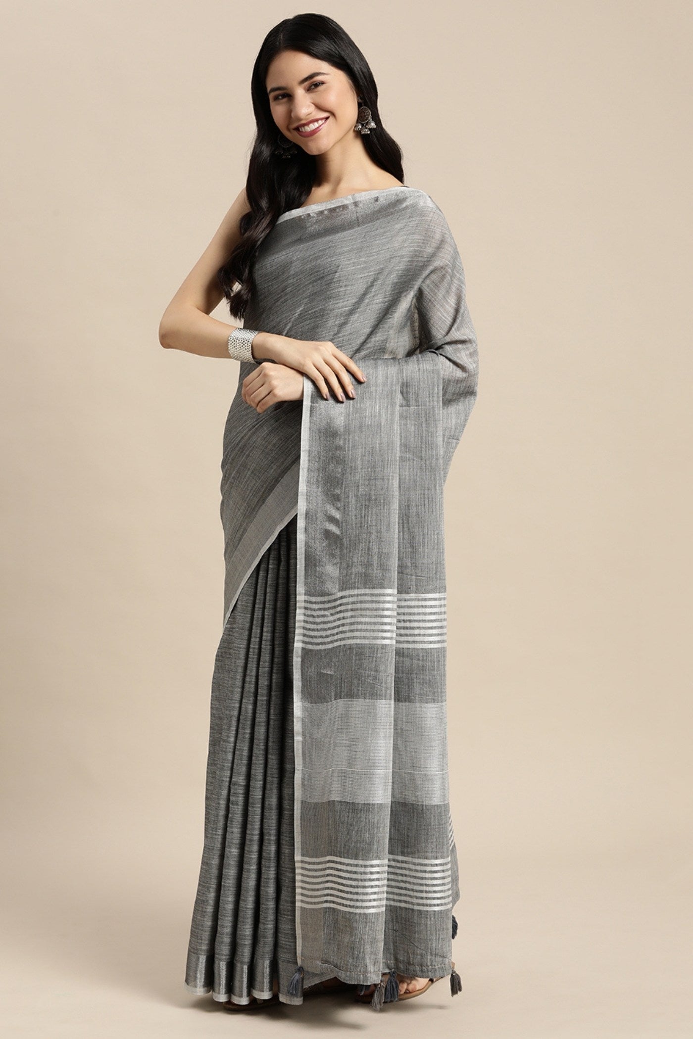 MySilkLove Cadet Grey Woven Linen Cotton Saree