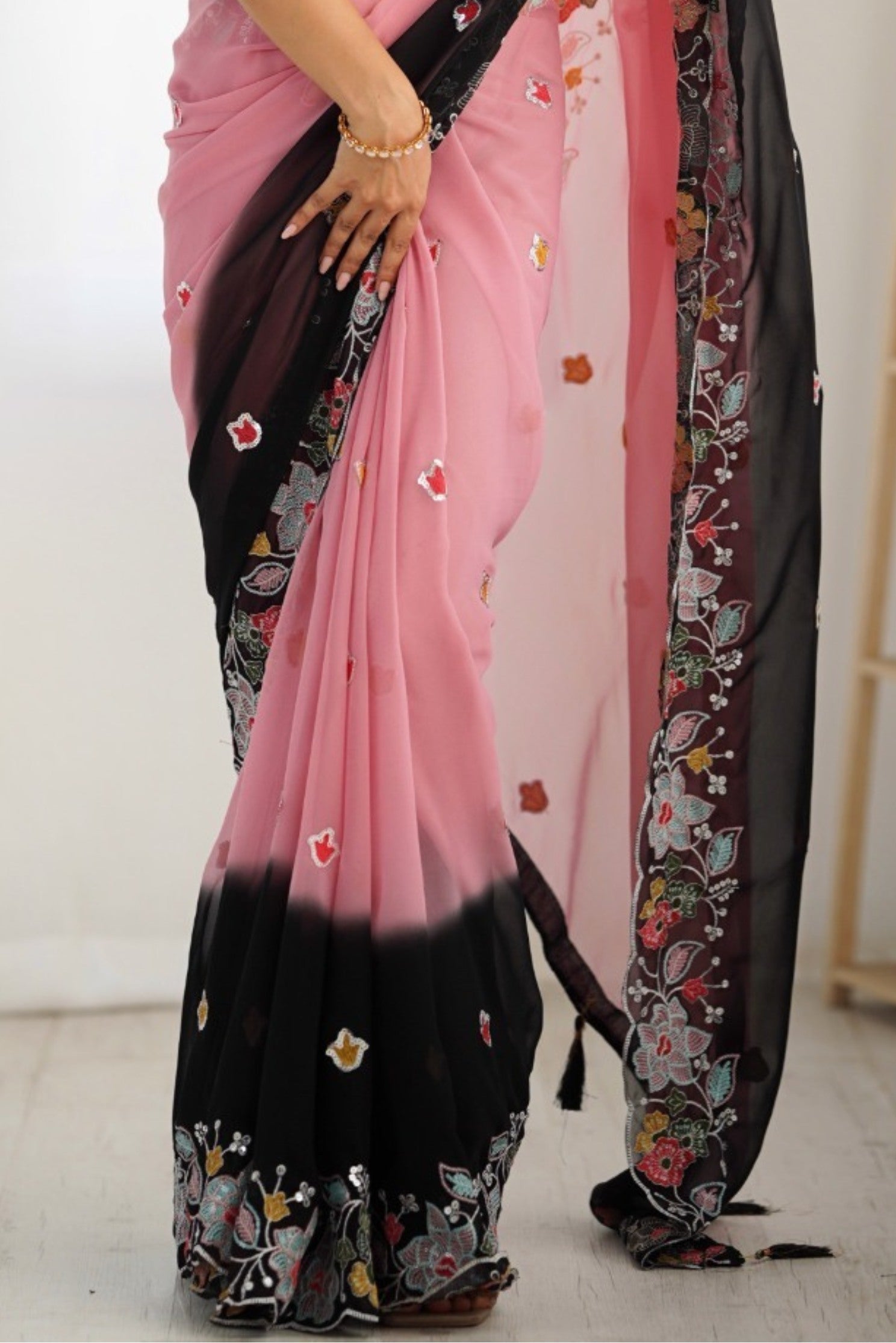 Buy MySilkLove Puce Pink and Black Georgette Saree Online