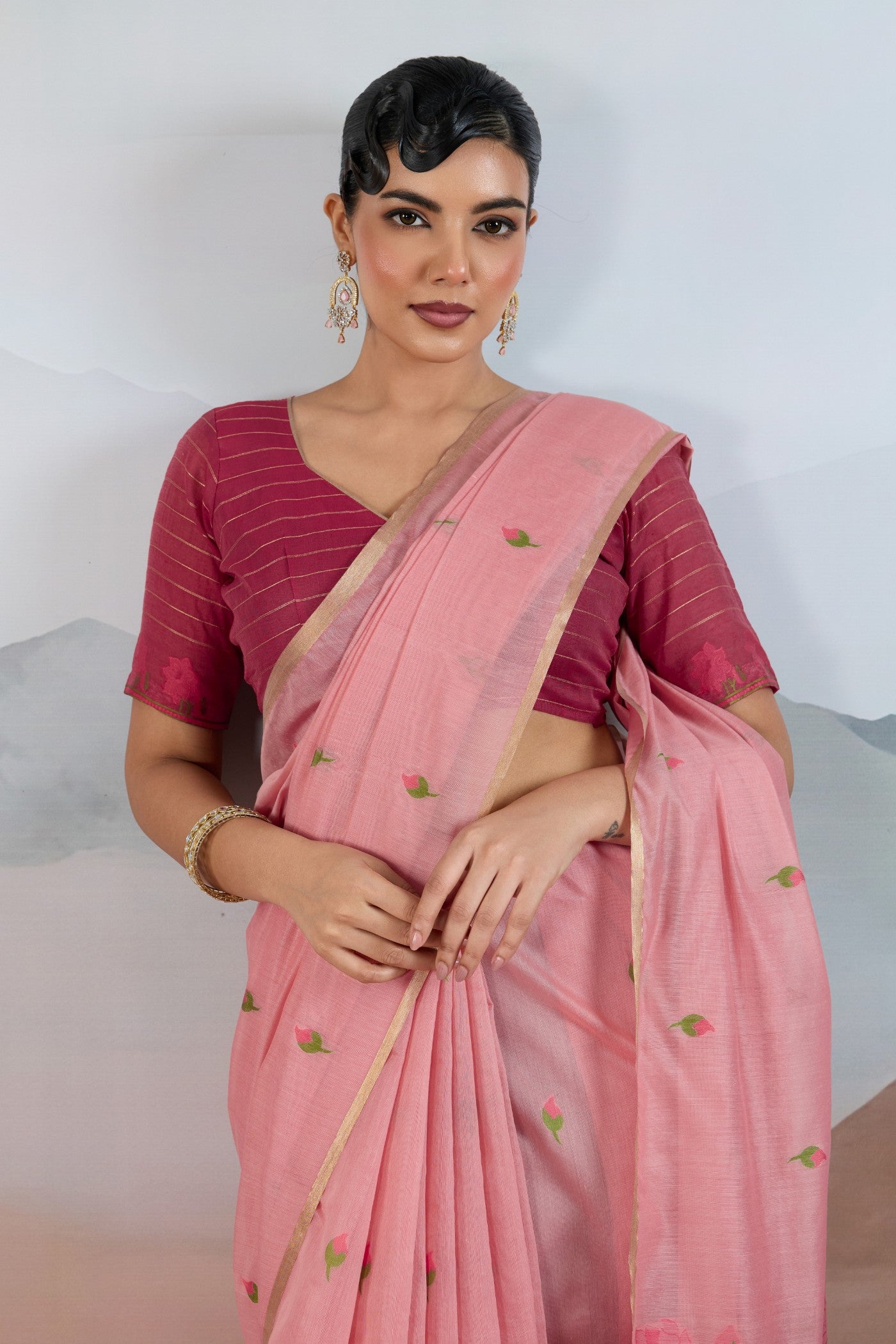MySilkLove French Rose Pink Cotton Handloom Pichwai Saree