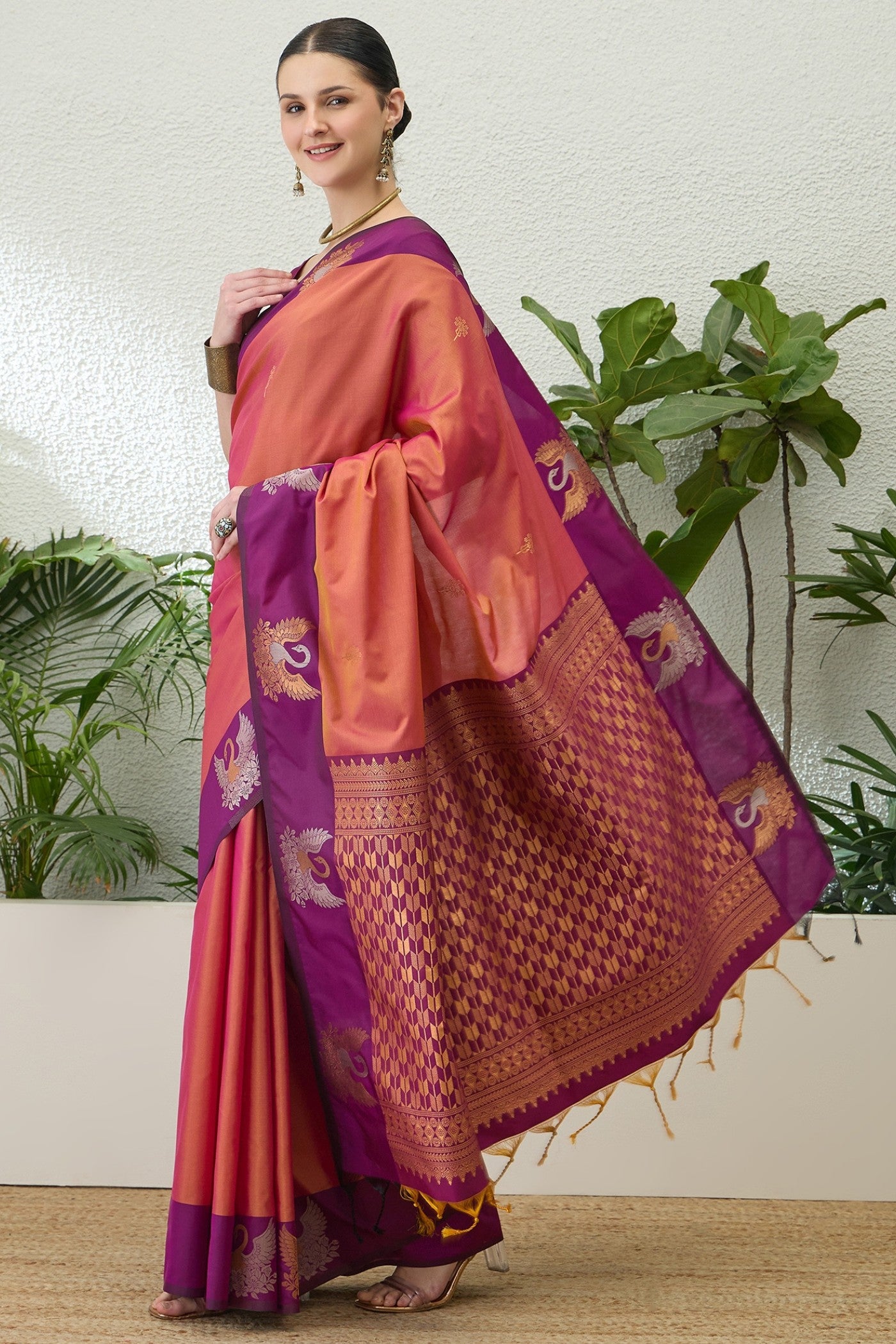 MySilkLove Princeton Orange Banarasi Handloom Soft Silk Saree