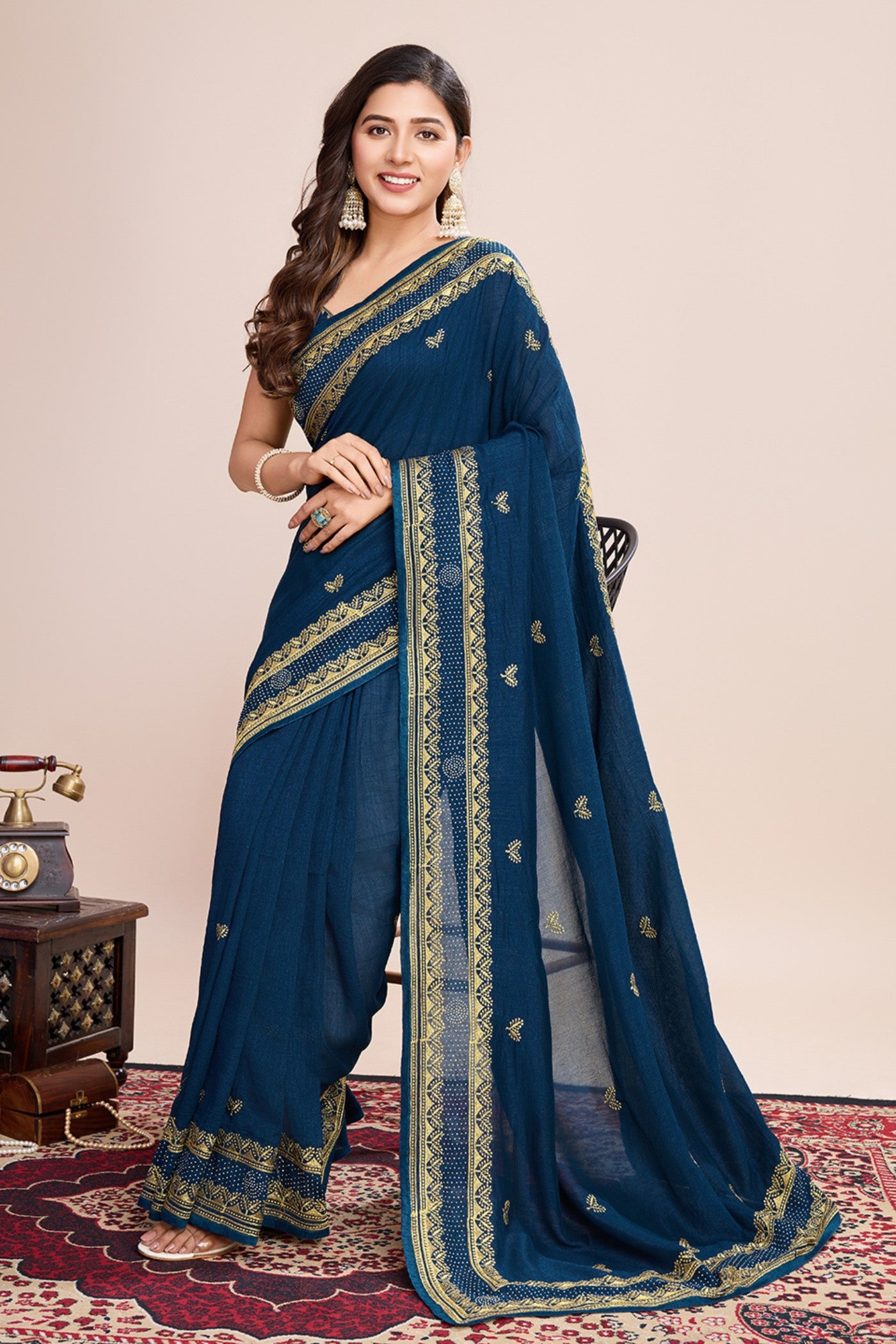Buy MySilkLove Navy Blue Designer Partywear Saree Online