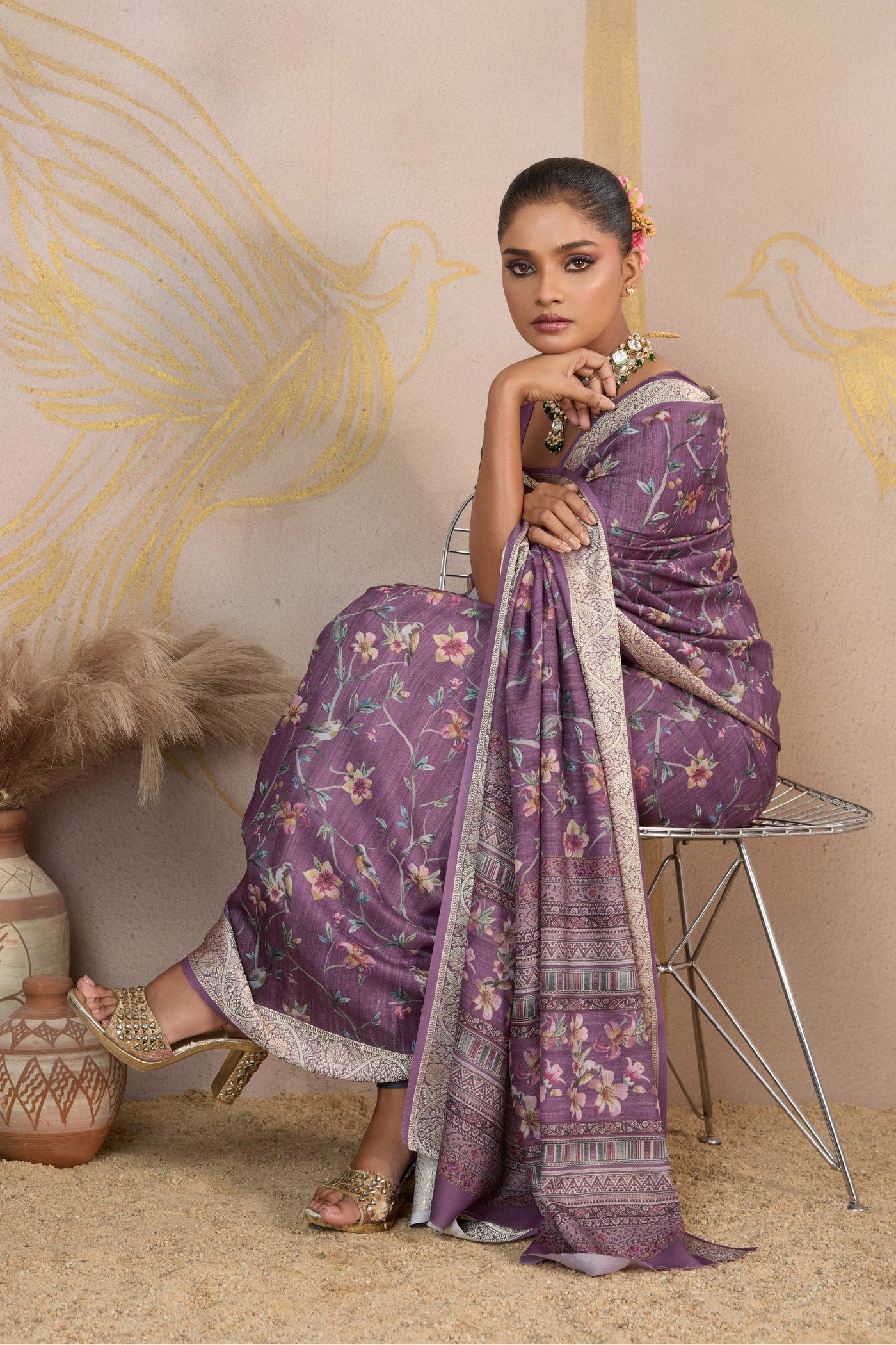 Buy MySilkLove Imperial Purple Viscose Digital Printed Saree Online