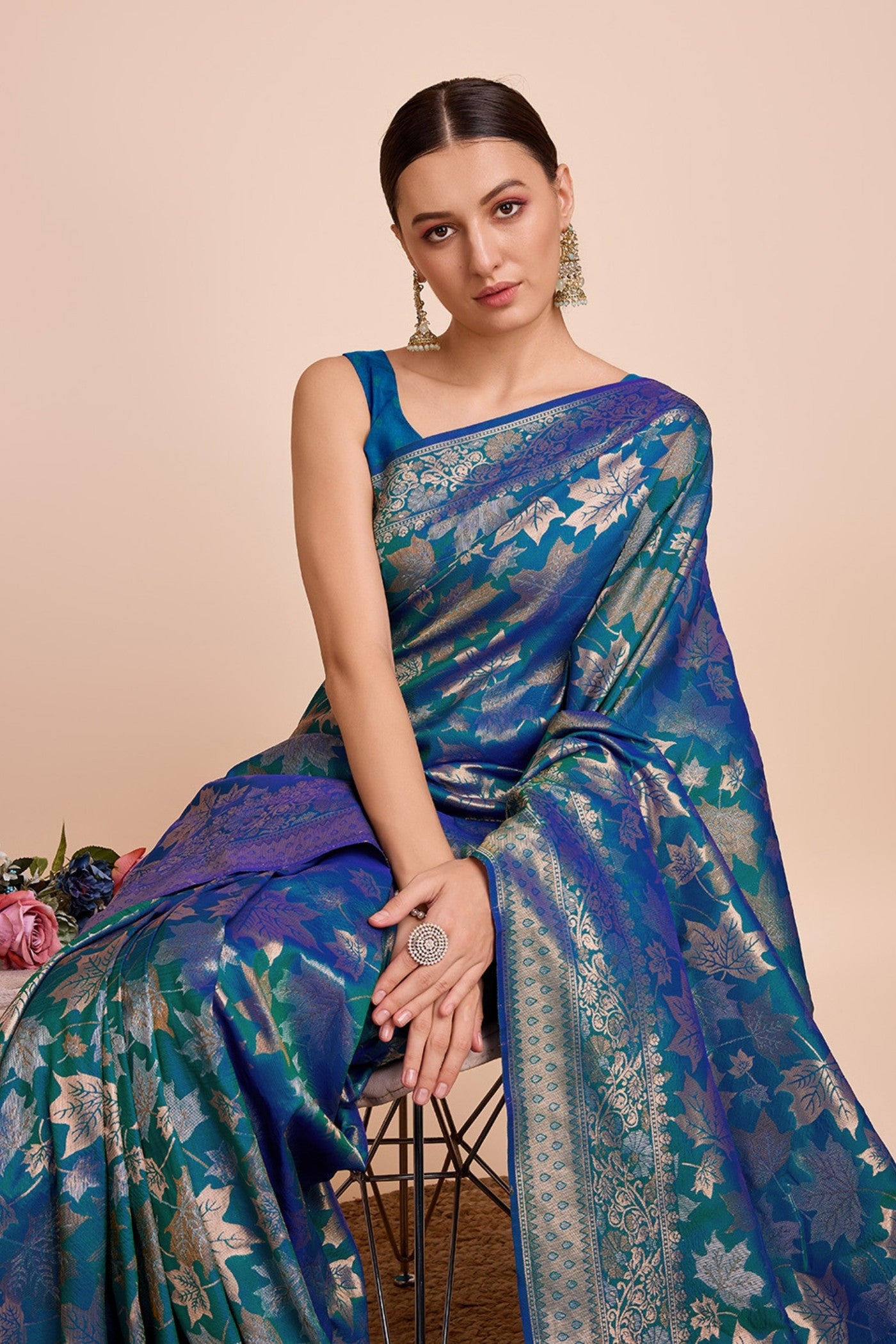 Buy MySilkLove Smalt Blue Banarasi Soft Silk Saree Online