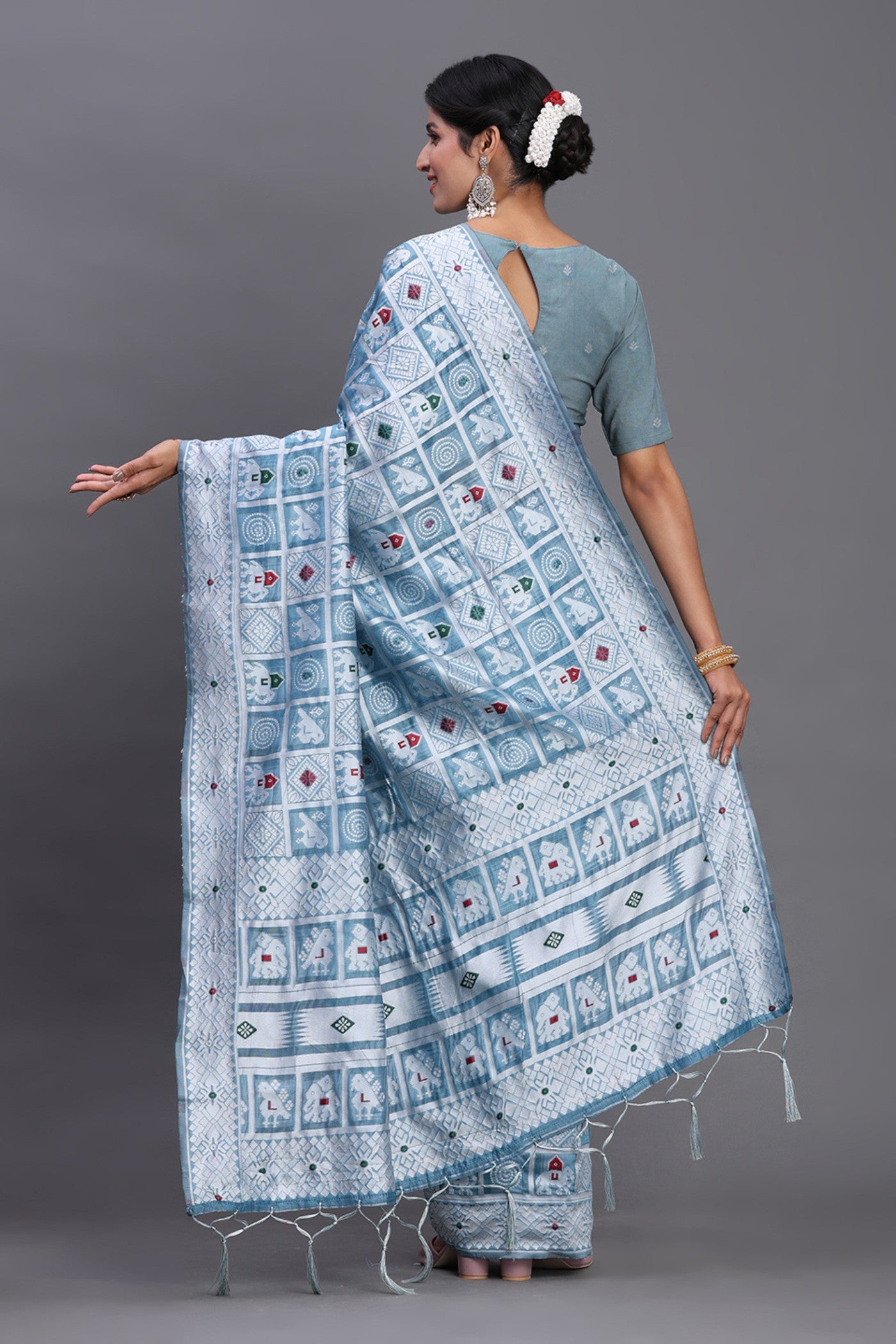 Buy MySilkLove Pastel Blue Linen Cotton Saree Online