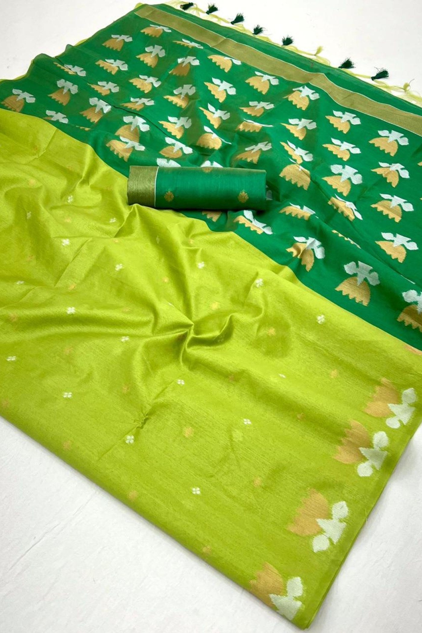 Buy MySilkLove Tree Green Tussar Handloom Silk Saree Online