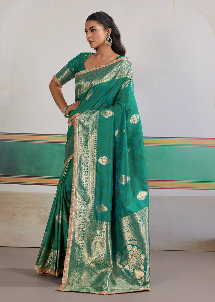 Buy MySilkLove Hunter Green Woven Banarasi Satin Silk Saree Online