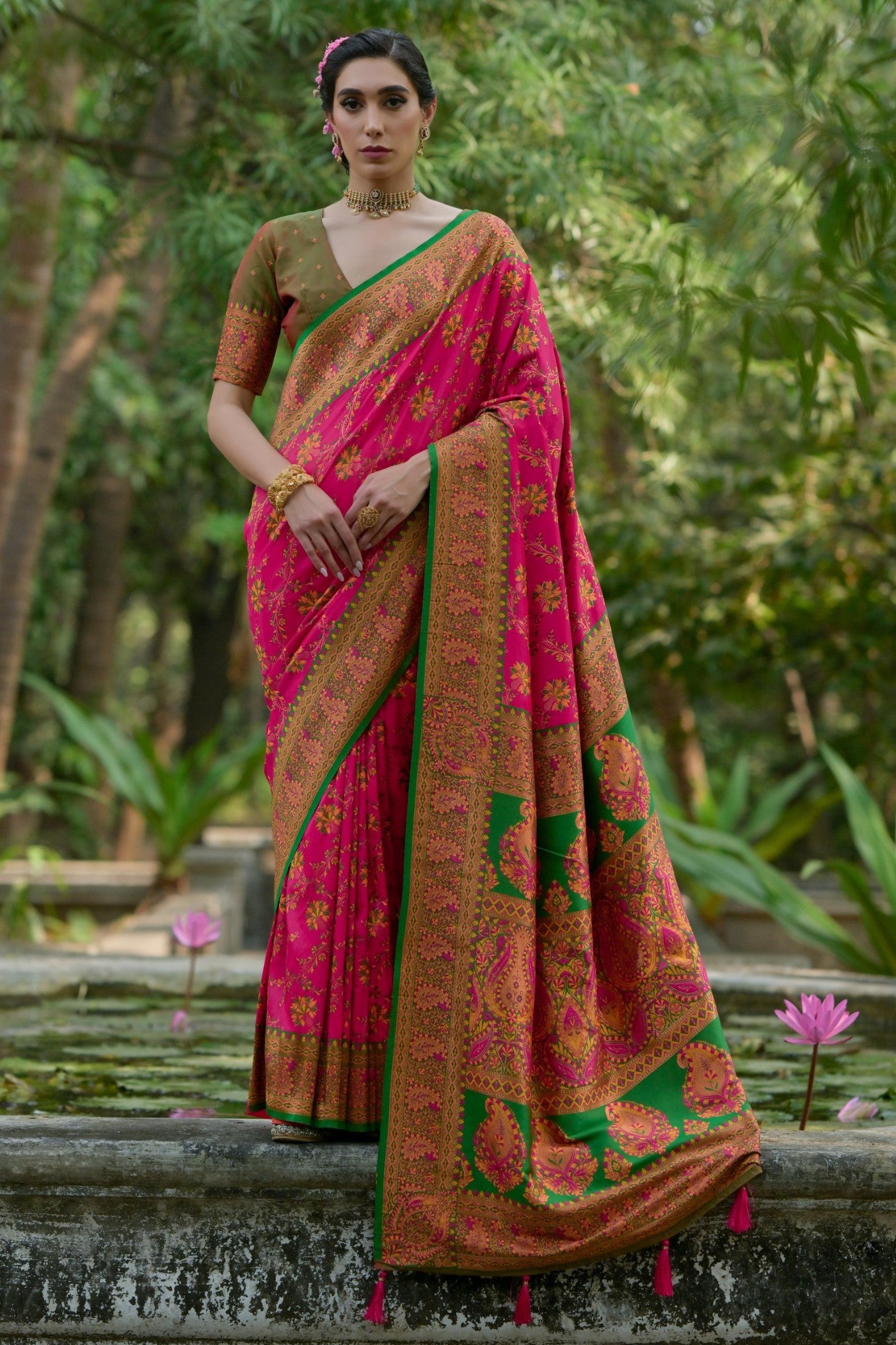 Buy MySilkLove Jasper Pink Woven Pashmina Silk Saree Online