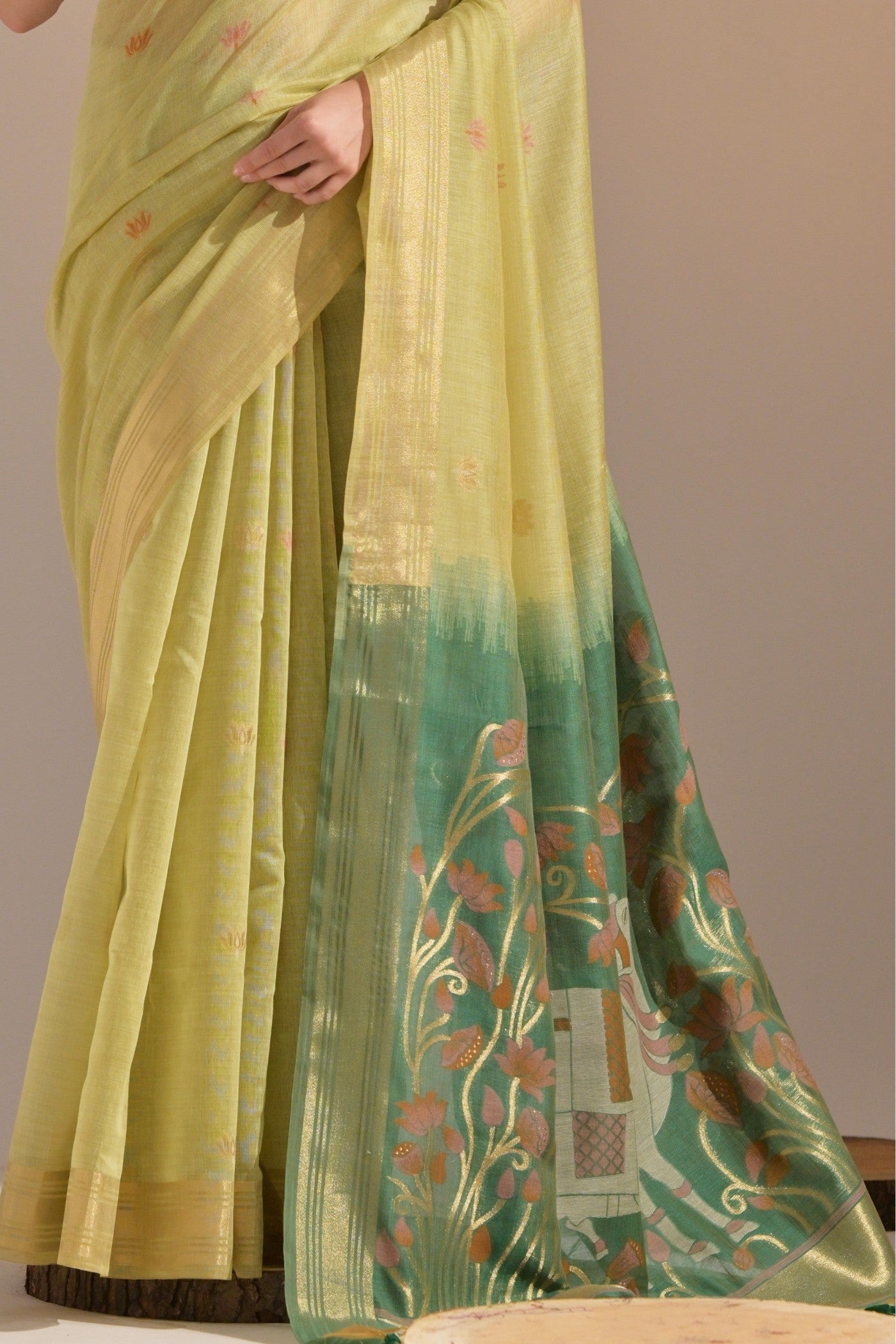 Buy MySilkLove Light Sun Yellow Woven Muga Cotton Saree Online