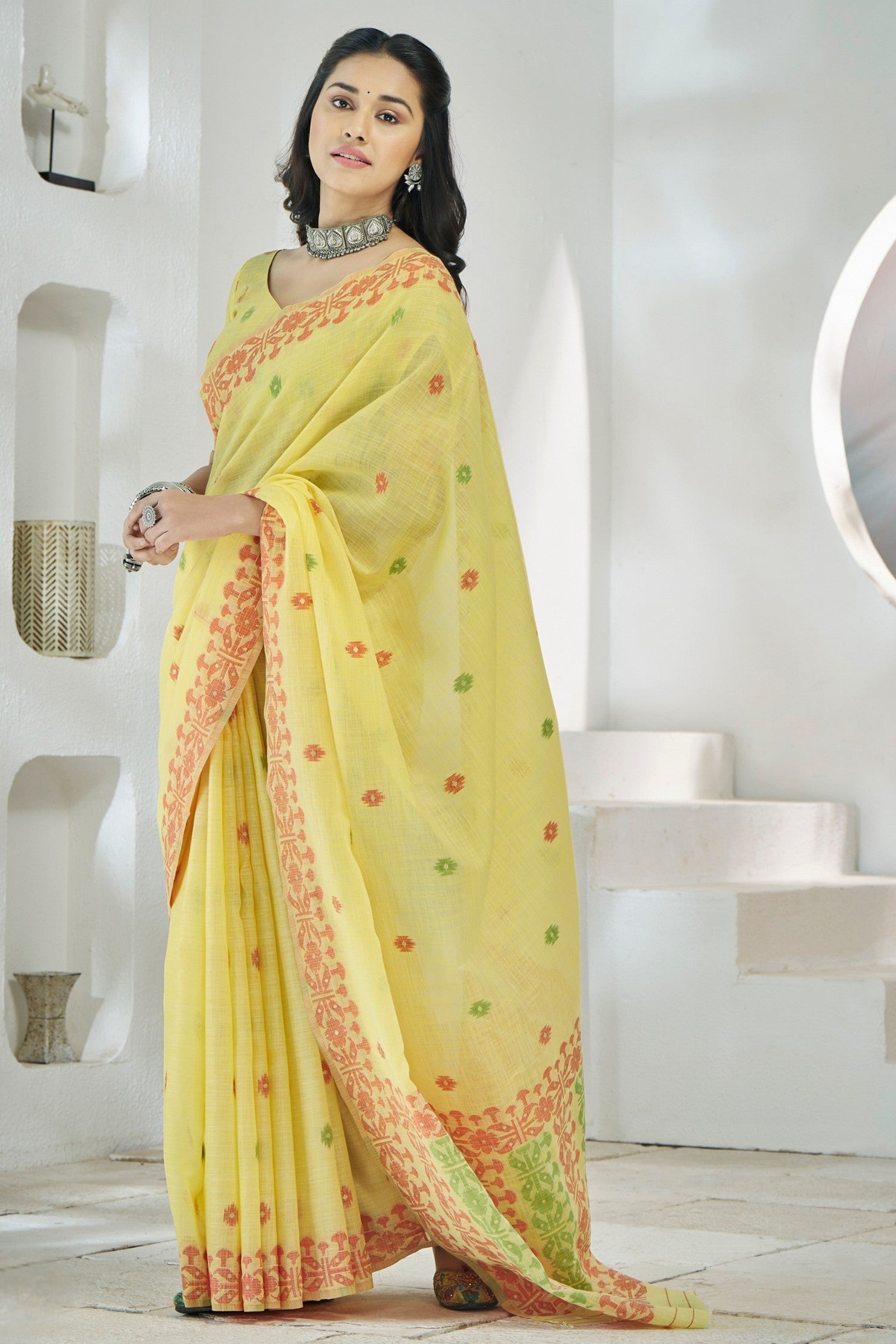 Buy MySilkLove Laser Yellow Woven Linen Saree Online