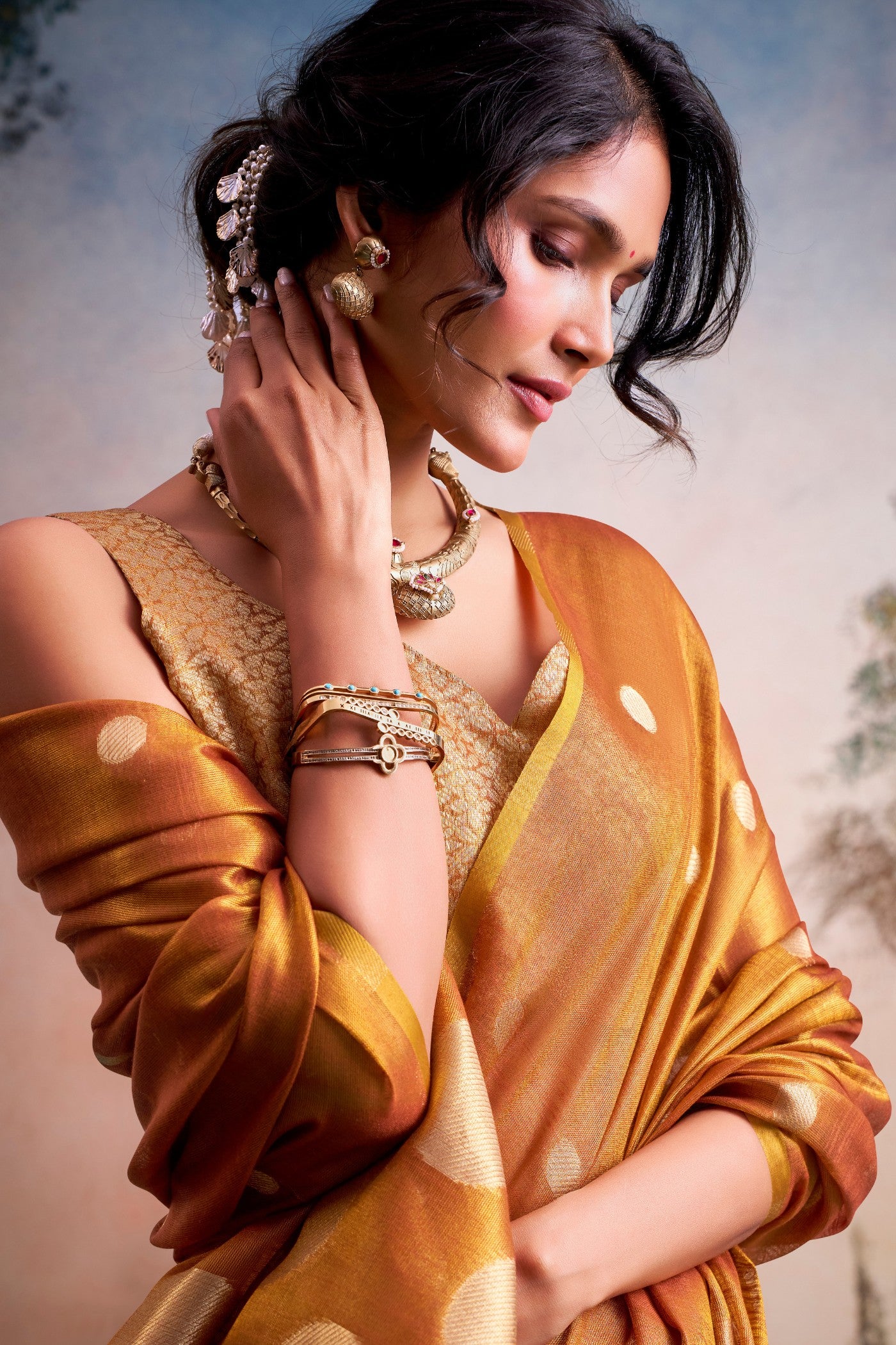 MySilkLove Burnt Sienna Orange Handloom Tissue Saree