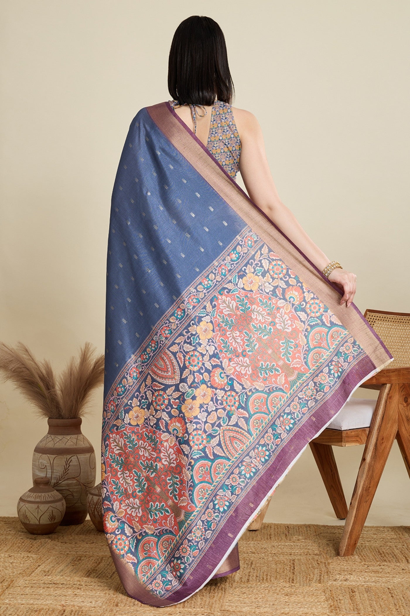 Buy MySilkLove Cutty Sark Blue Woven Cotton Saree Online
