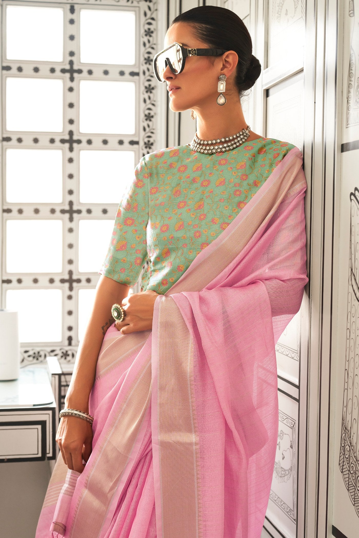 MySilkLove Shilo Pink Chiffon Handloom Saree