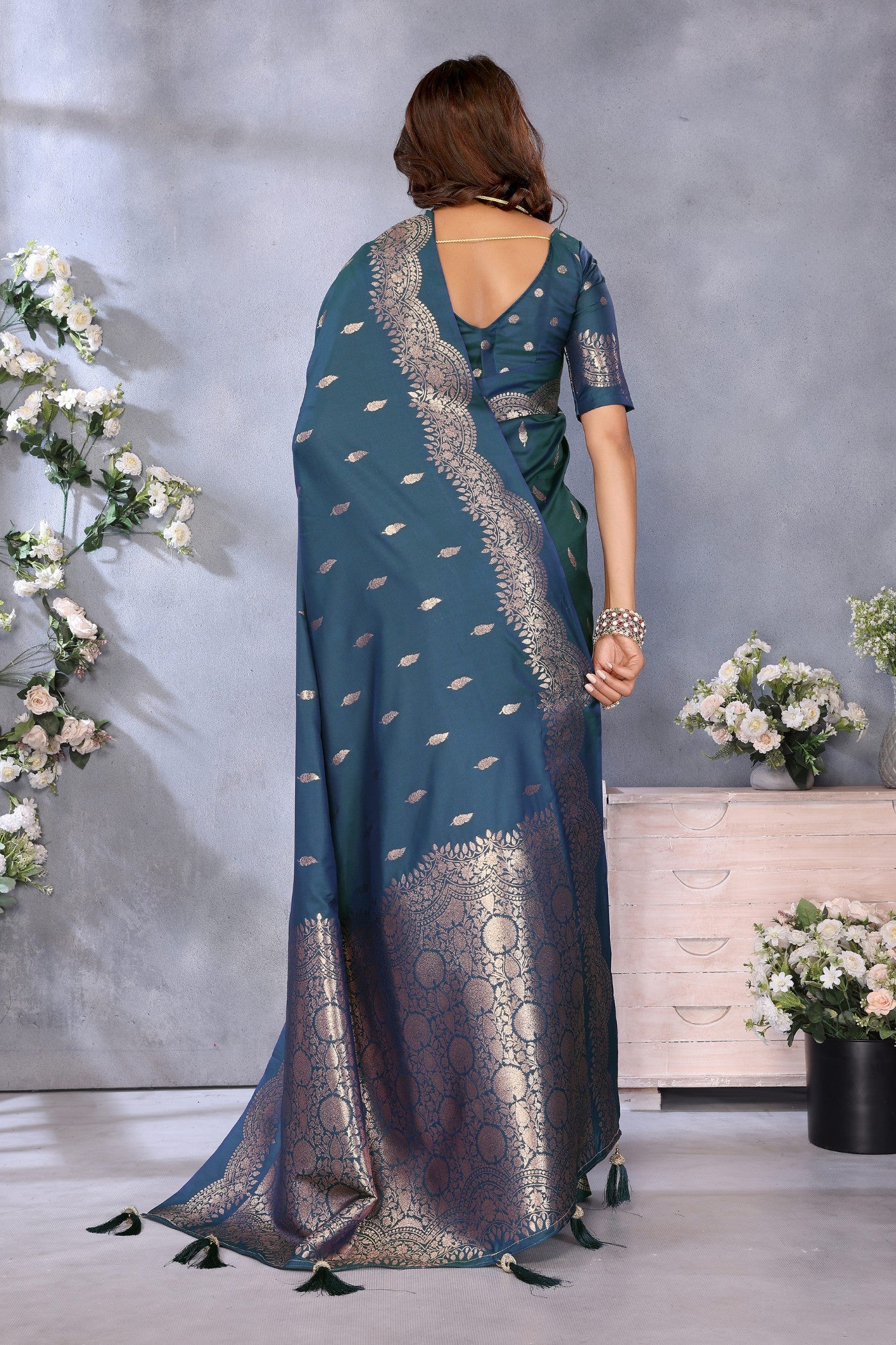 Buy MySilkLove Teal Blue Woven Banarasi Saree Online
