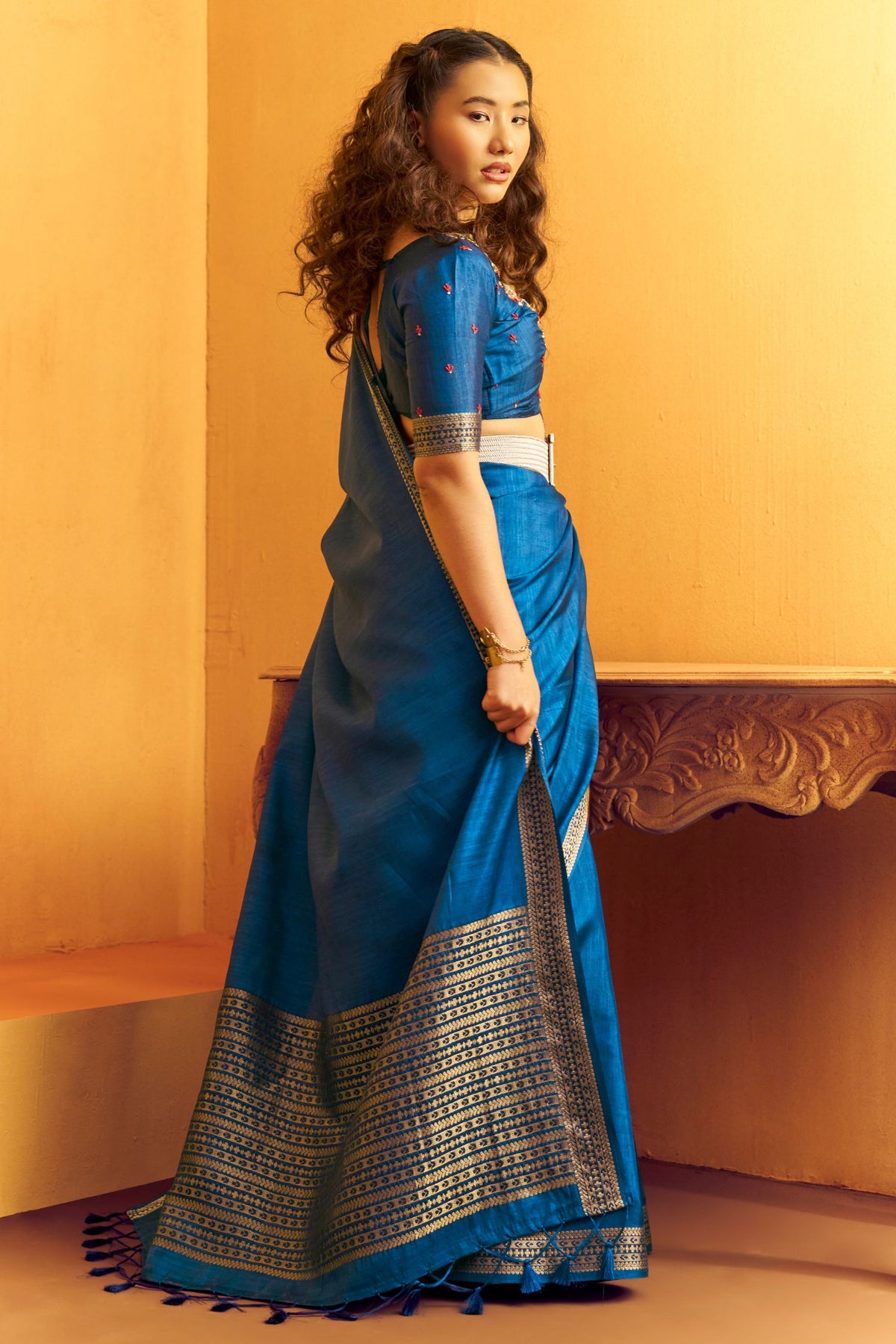 Buy MySilkLove Pacific Blue Tussar Handloom Silk Saree Online