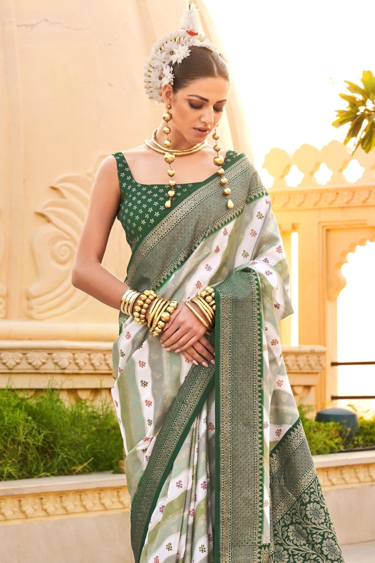 Buy MySilkLove Granite Green Woven Patola Printed Silk Saree Online