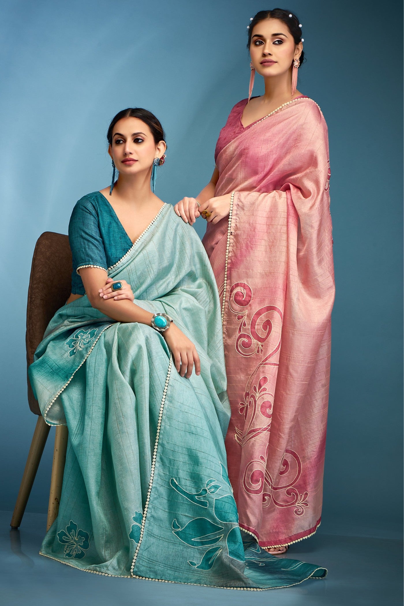 Buy MySilkLove Blue Flax Designer Tussar Silk Saree Online