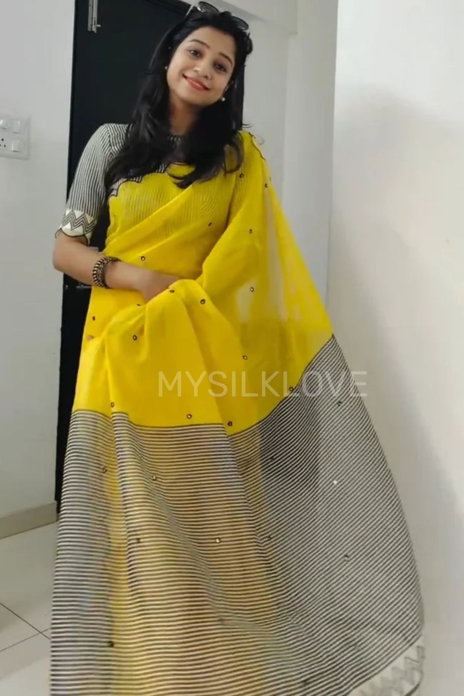 MySilkLove Rustic Yellow Linen Cotton Digital Printed Saree